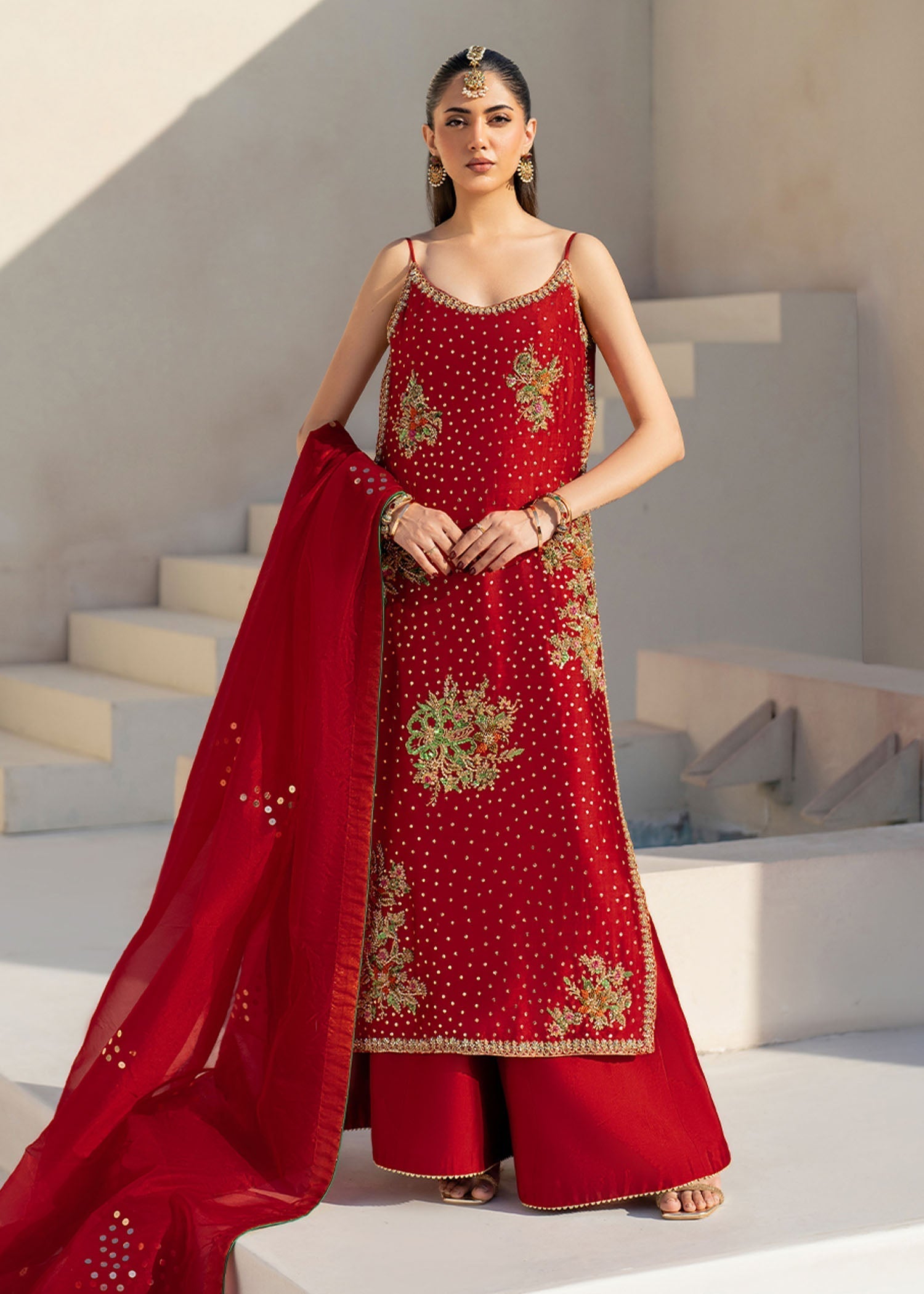 Dastoor | Maahi Luxury Pret 25 | Naira XS Red Tissue Silk