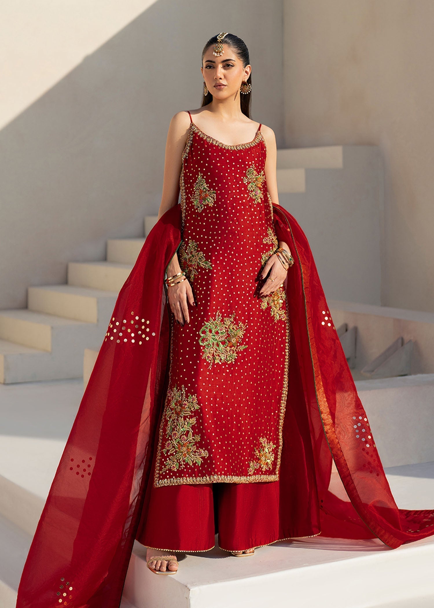 Dastoor | Maahi Luxury Pret 25 | Naira S Red Tissue Silk