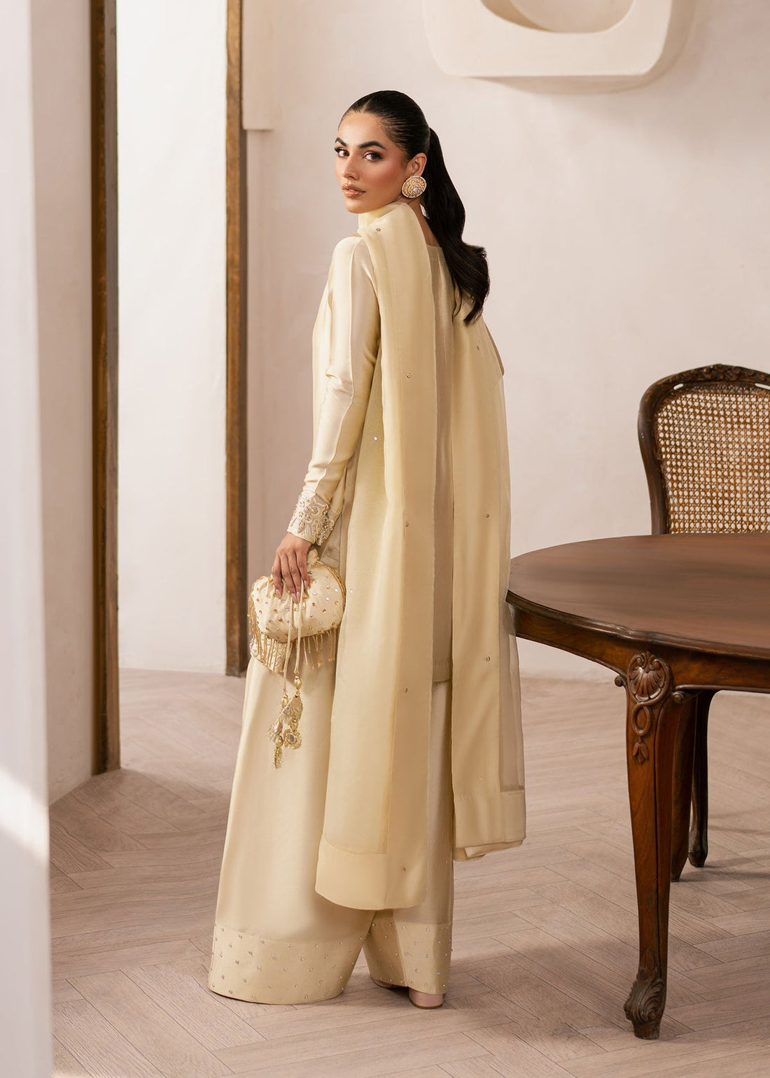 Dastoor | Rania Luxury Pret 25 | Eluna XS Pale Yellow Tissue Silk