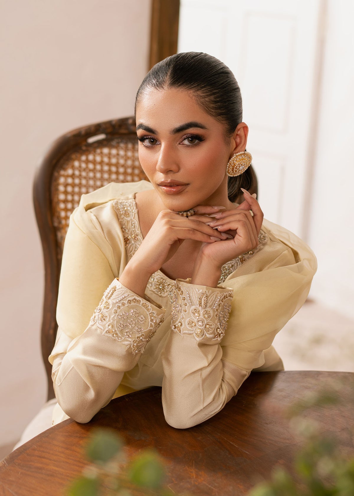 Dastoor | Rania Luxury Pret 25 | Eluna M Pale Yellow Tissue Silk
