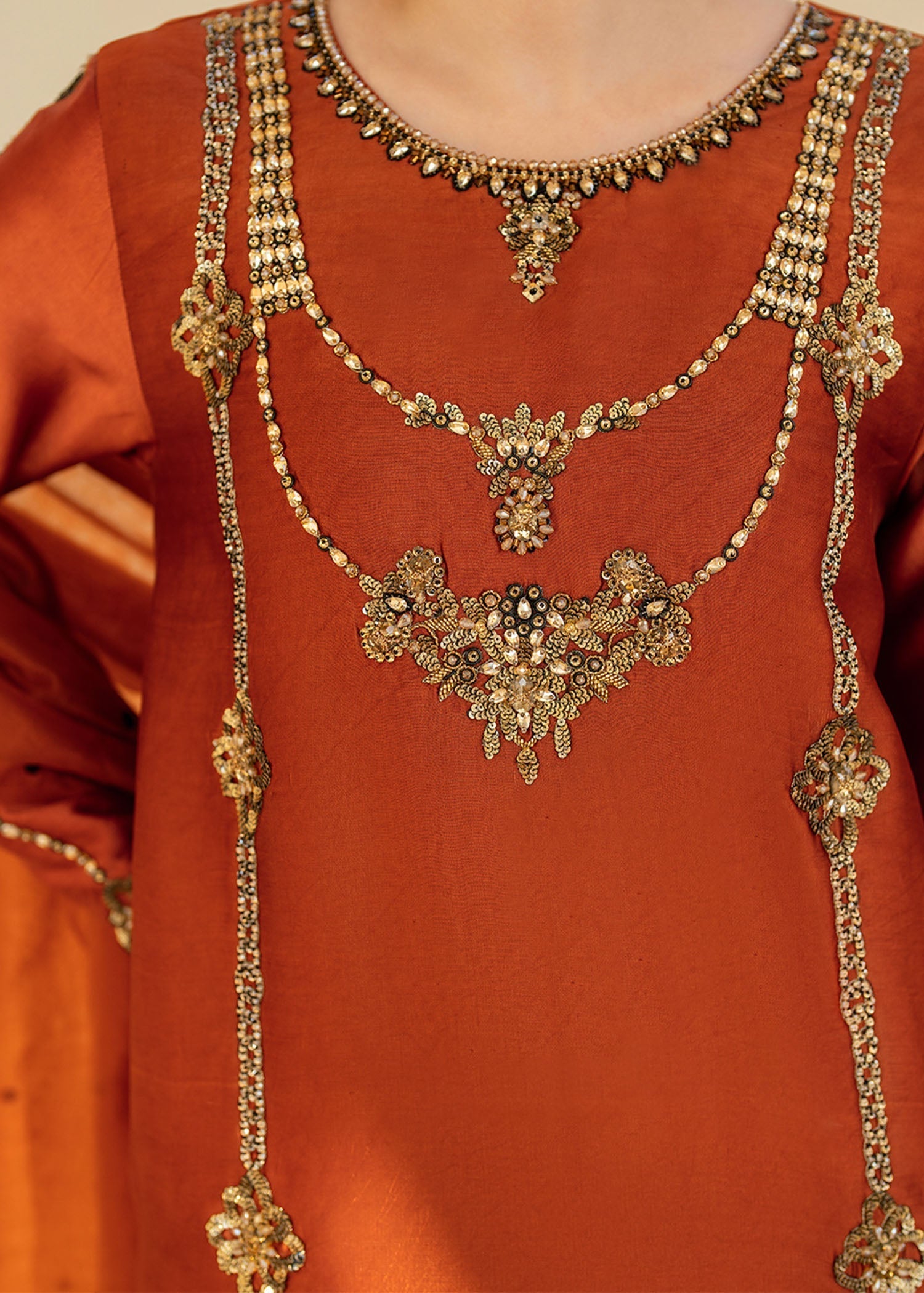 Dastoor | Maahi Luxury Pret 25 | Camilla XL Rust Tissue Silk
