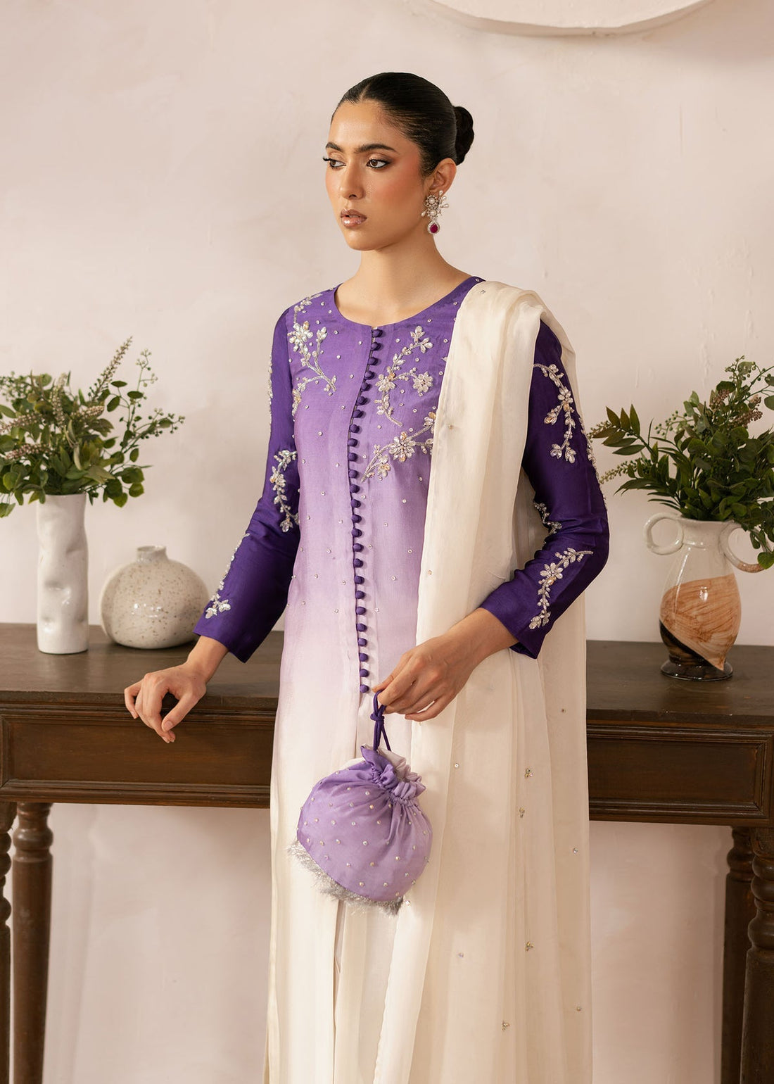 Dastoor | Rania Luxury Pret 25 | Purple Ombre XS Omber Tissue Silk