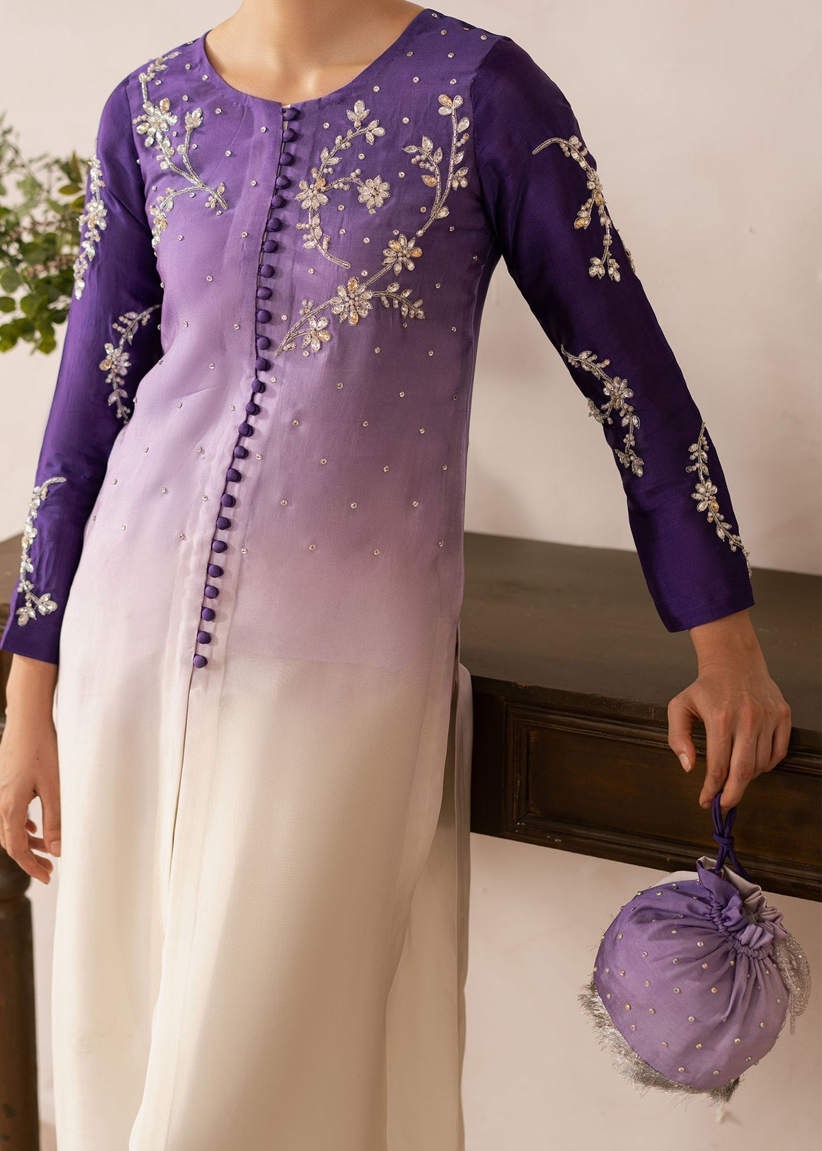 Dastoor | Rania Luxury Pret 25 | Purple Ombre L Omber Tissue Silk
