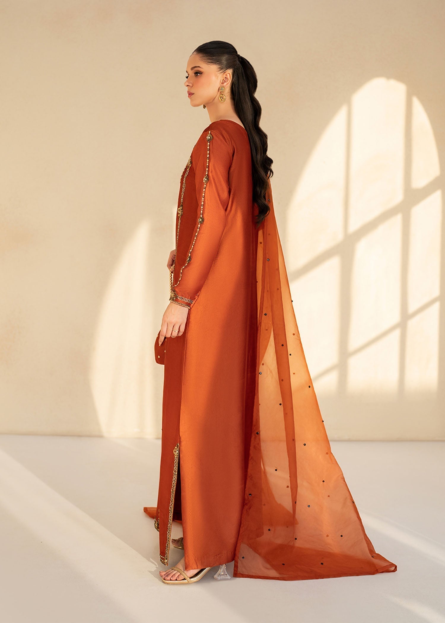 Dastoor | Maahi Luxury Pret 25 | Camilla S Rust Tissue Silk
