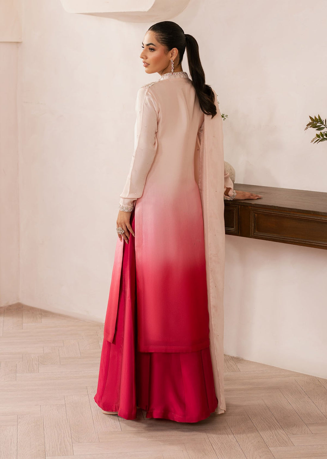 Dastoor | Rania Luxury Pret 25 | Coral XS Omber Tissue Silk