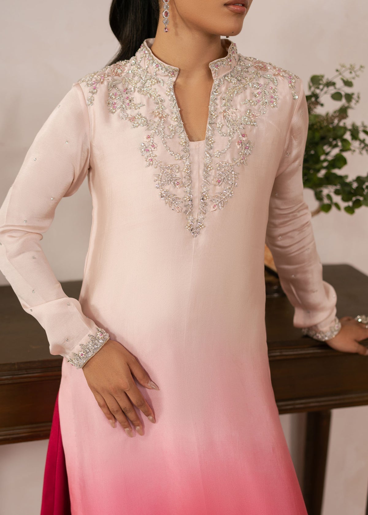 Dastoor | Rania Luxury Pret 25 | Coral L Omber Tissue Silk