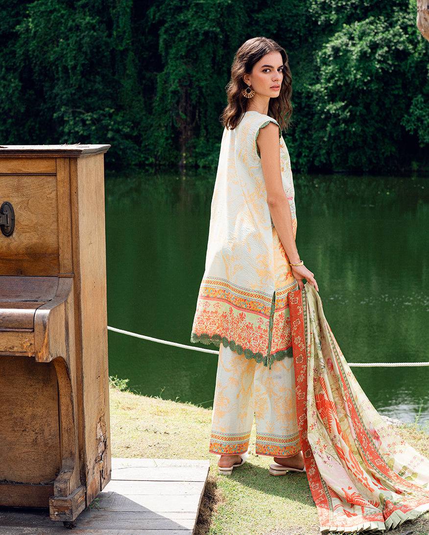 Roheenaz | Garden Veal Printed Lawn 25 | Gold Riddle - Pakistani Designer Dress - by Roheenaz | Type: Ladies Clothes - 100% Original at Saira Sultan