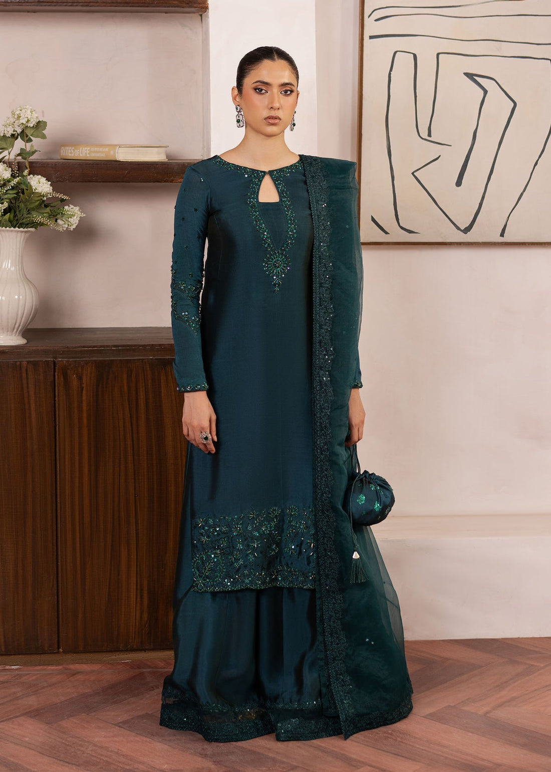 Dastoor | Rania Luxury Pret 25 | Raya XS Bottle Green Tissue Silk