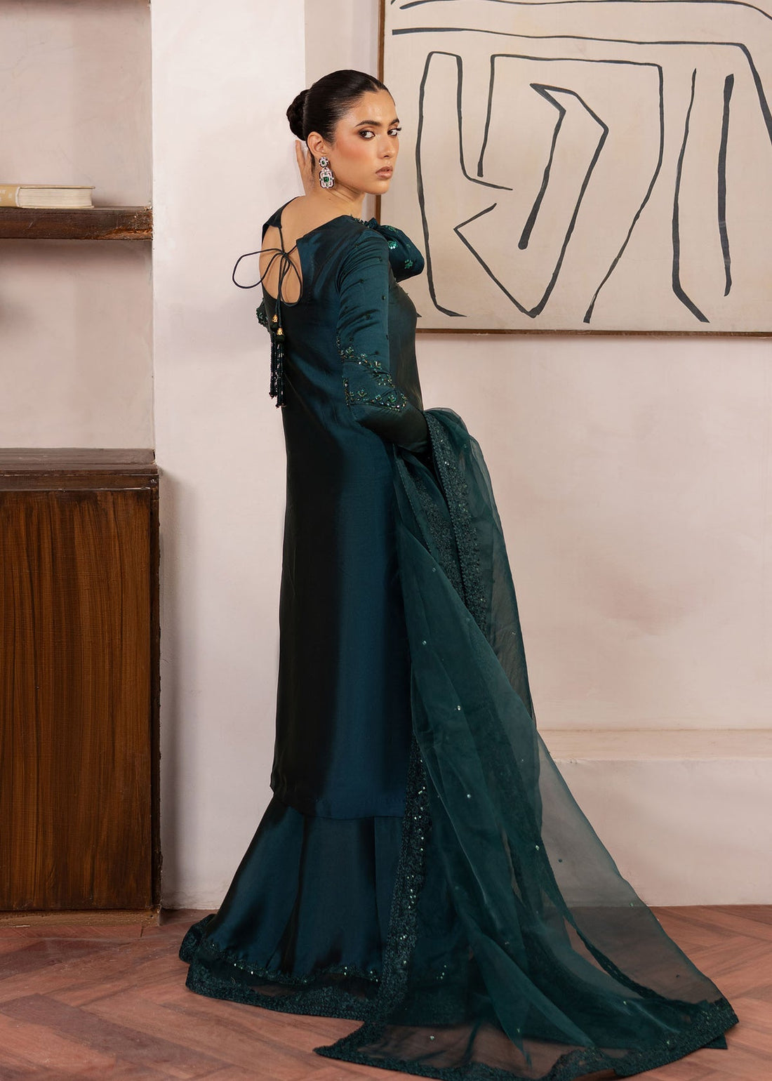 Dastoor | Rania Luxury Pret 25 | Raya XS Bottle Green Tissue Silk