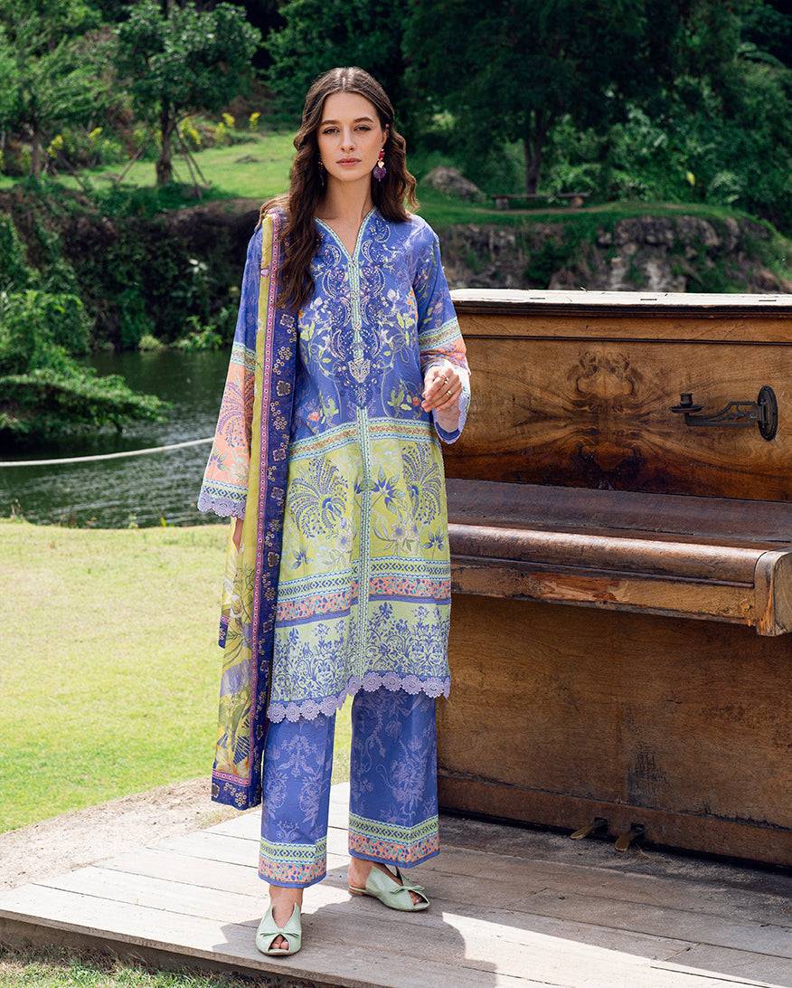 Roheenaz | Garden Veal Printed Lawn 25 | Inky Bloom - Pakistani Designer Dress - by Roheenaz | Type: Ladies Clothes - 100% Original at Saira Sultan