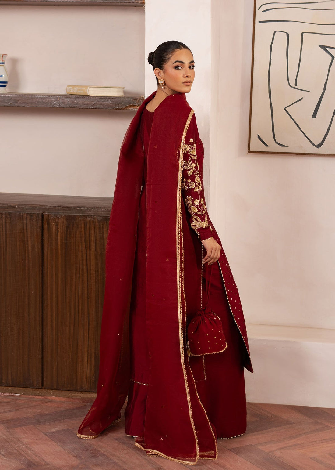 Dastoor | Rania Luxury Pret 25 | Elise XS Maroon Tissue Silk