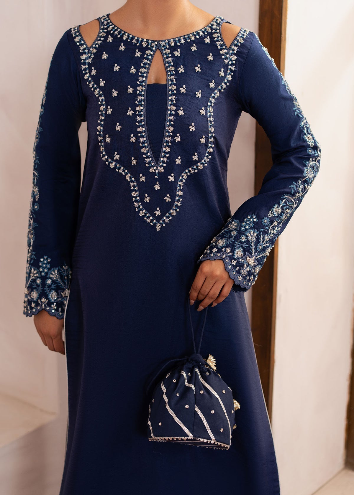 Dastoor | Rania Luxury Pret 25 | Celine M Navy Blue Korean Raw Silk