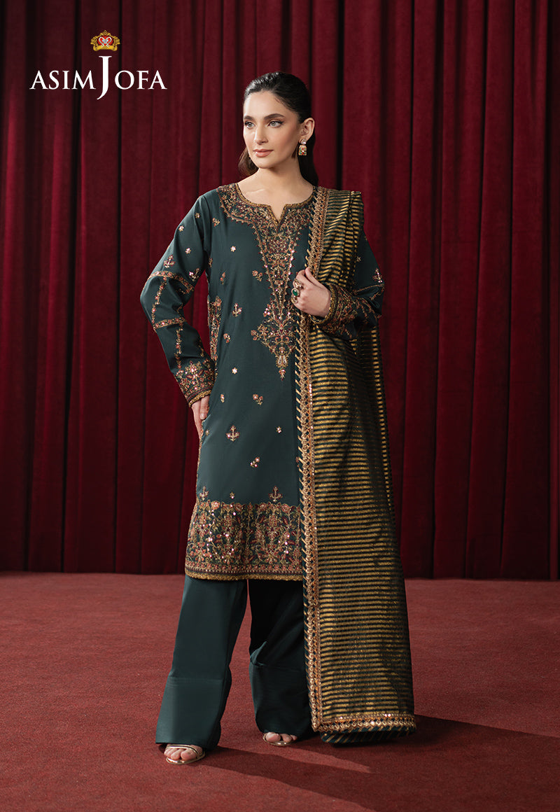 Asim Jofa | Premium Festive | AJPF-05 M Bottle Green Silk