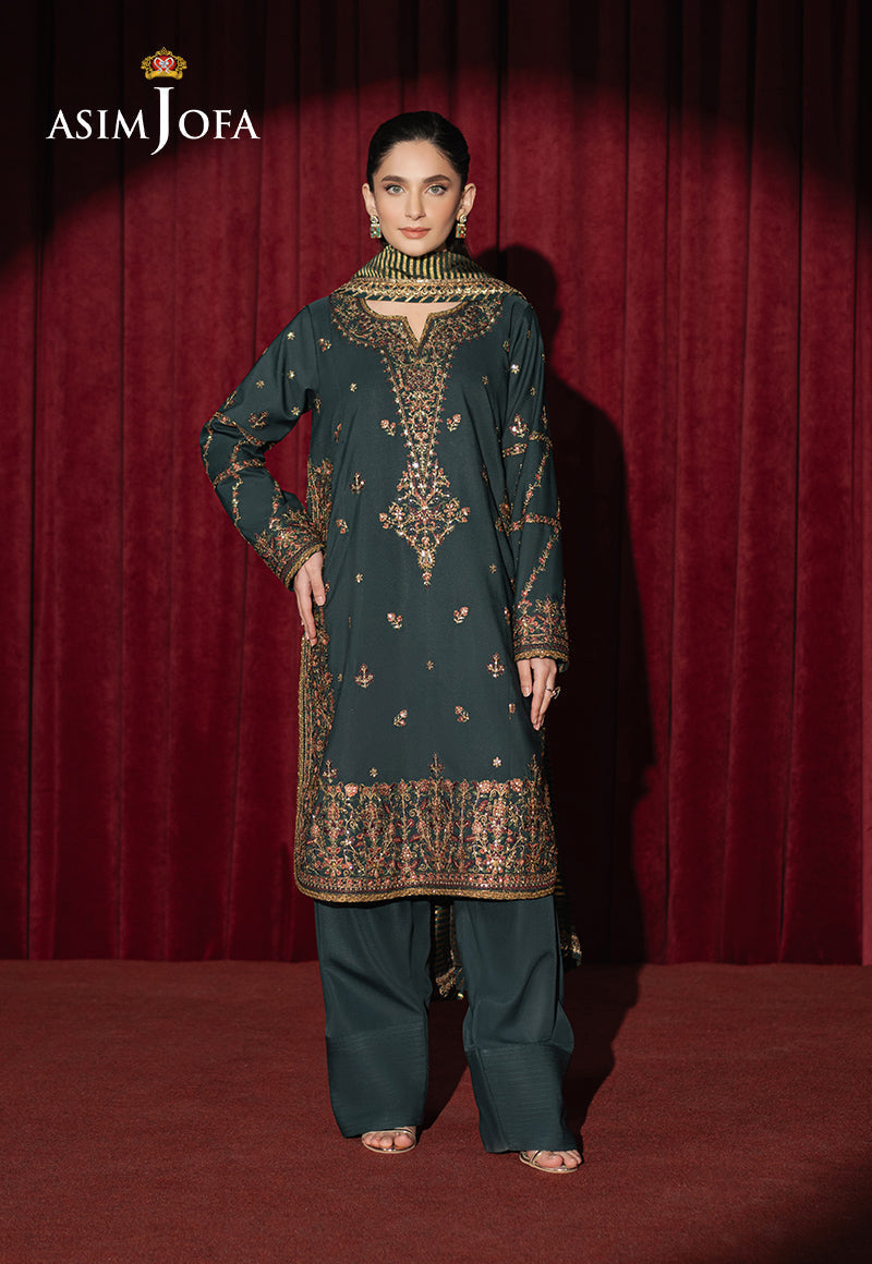 Asim Jofa | Premium Festive | AJPF-05 XL Bottle Green Silk