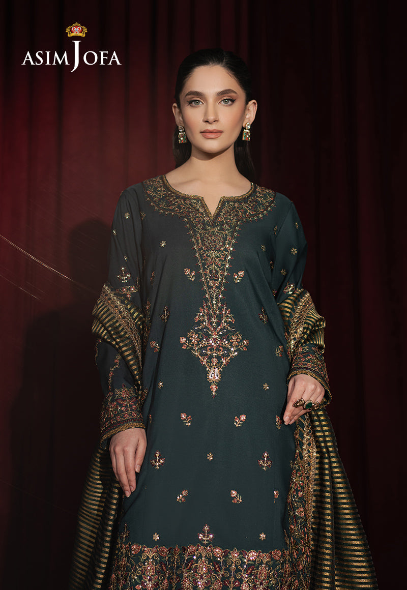 Asim Jofa | Premium Festive | AJPF-05 Custom Size Bottle Green Silk