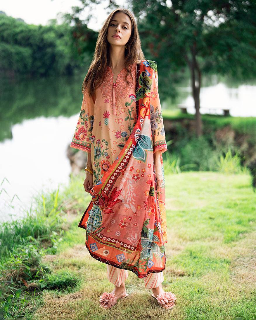 Roheenaz | Garden Veal Printed Lawn 25 | Petal Glaze - Pakistani Designer Dress - by Roheenaz | Type: Ladies Clothes - 100% Original at Saira Sultan