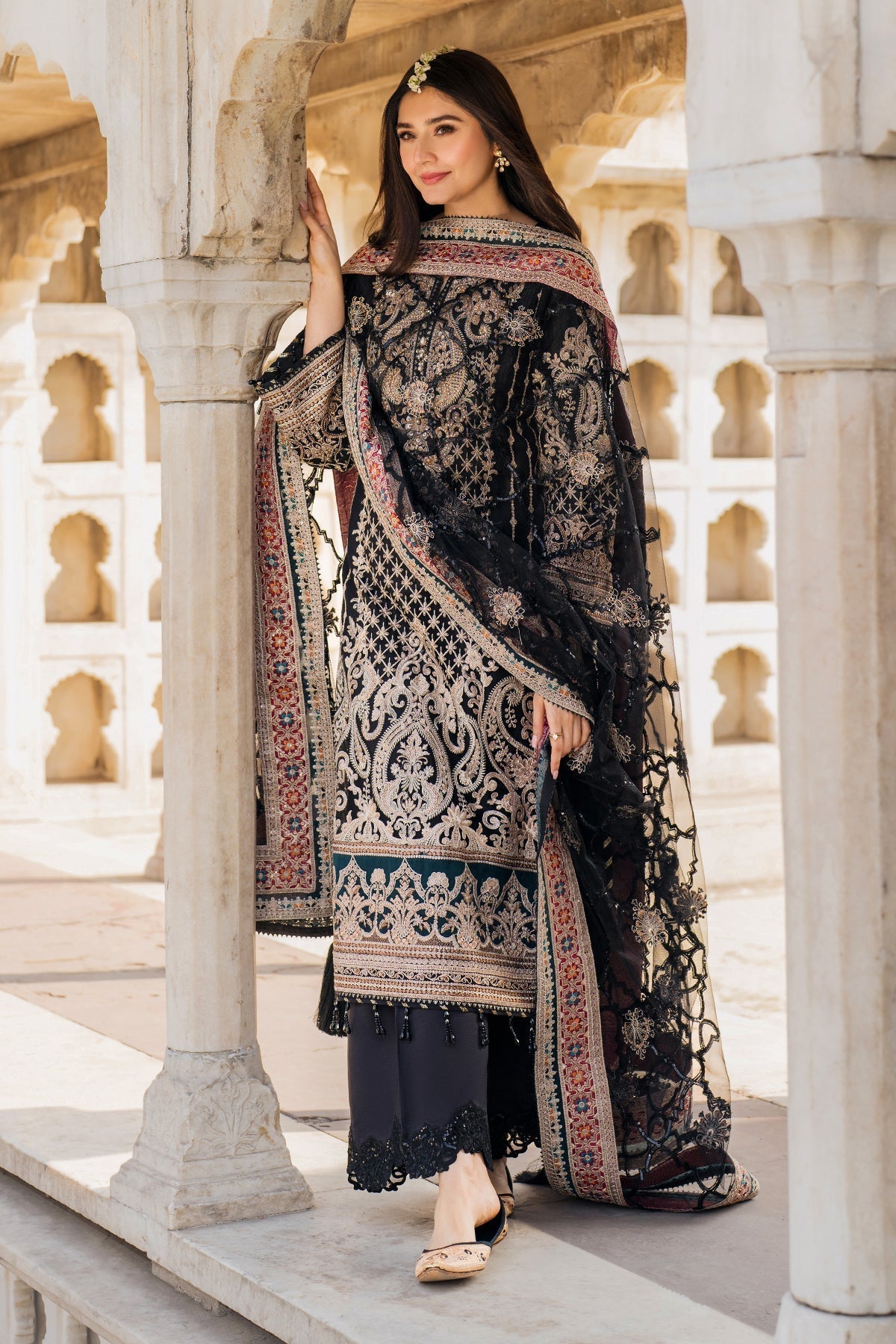 Imrozia Premium | Meeras Luxury Eid 25 | I-222 AQIQ Custom Size Black Organza