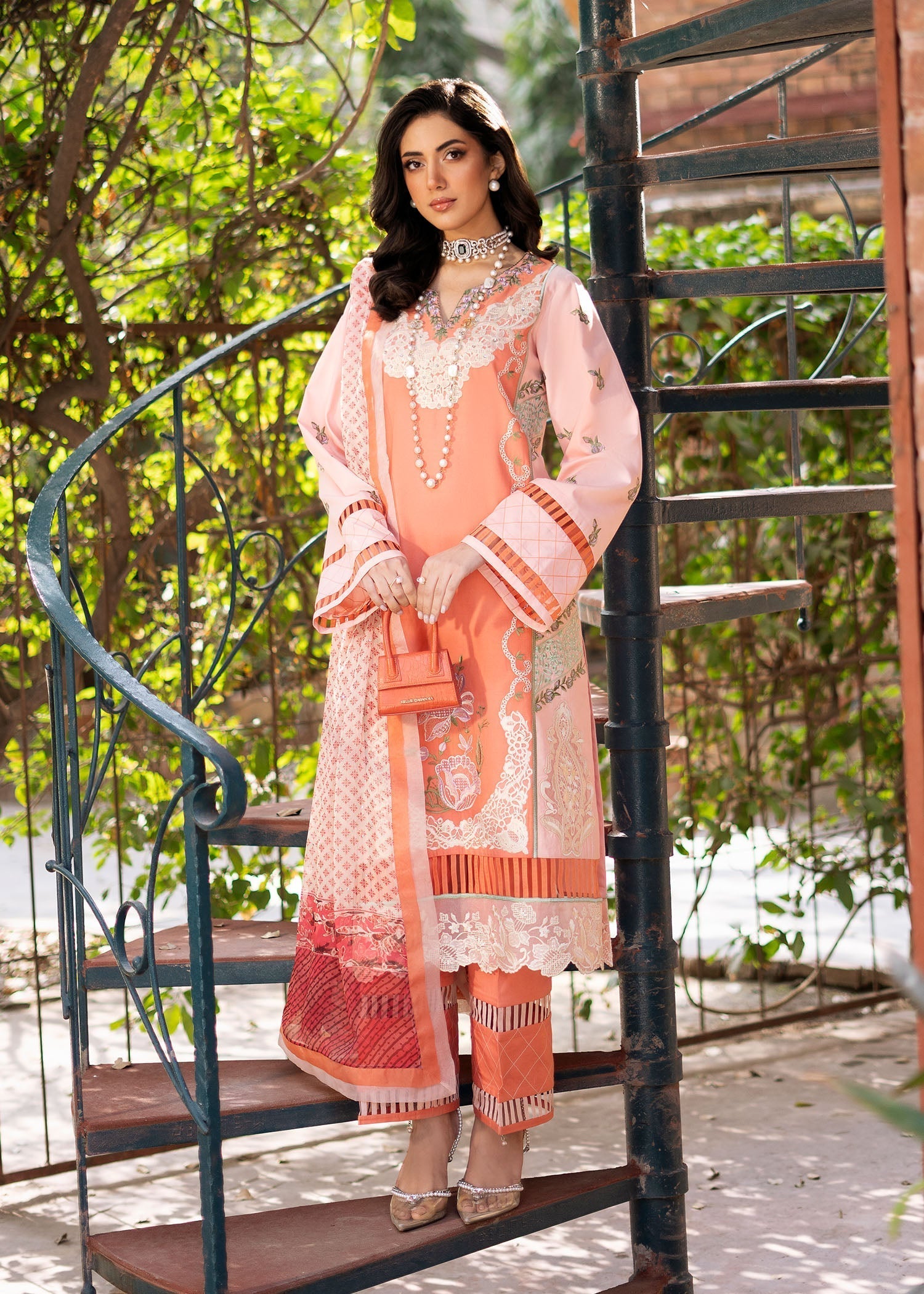 Fozia Khalid | Blossom Festive Lawn 25 | Zinnia M Peach Pink Lawn