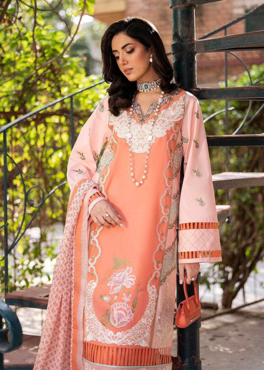 Fozia Khalid | Blossom Festive Lawn 25 | Zinnia XS Peach Pink Lawn