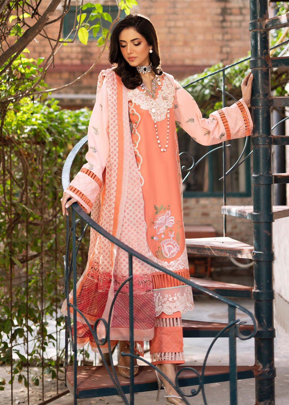 Fozia Khalid | Blossom Festive Lawn 25 | Zinnia XS Peach Pink Lawn