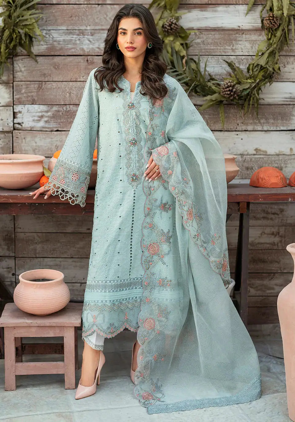 Zarqash | Belle Ame 24 | BL 009 BLEU VERT - Pakistani Designer Dress - by Zarqash | Type: Luxury - 100% Original at Saira Sultan