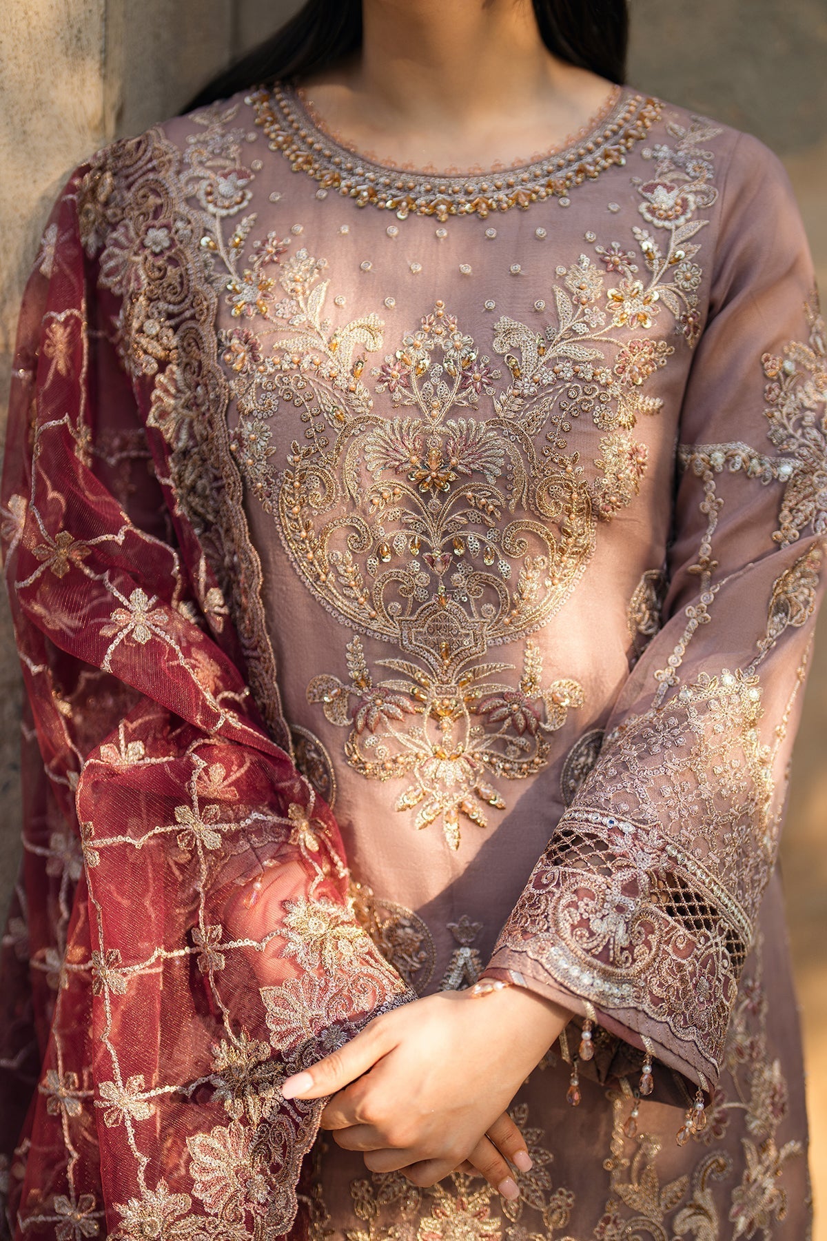 Imrozia Premium | Meeras Luxury Eid 25 | I-220 ZOHRA M Brownish Pink Organza