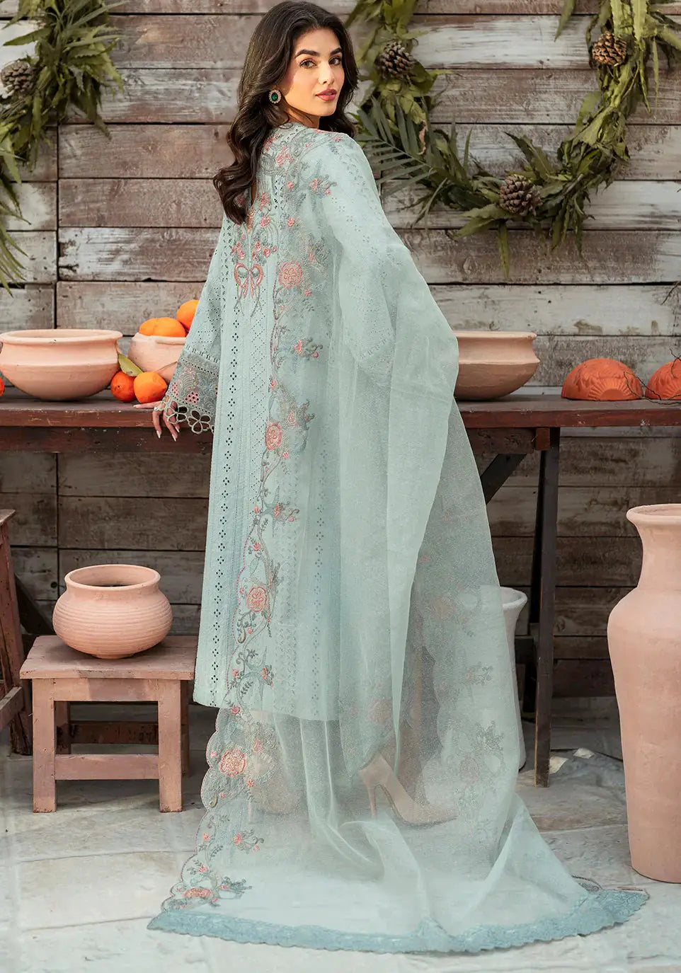 Zarqash | Belle Ame 24 | BL 009 BLEU VERT - Pakistani Designer Dress - by Zarqash | Type: Luxury - 100% Original at Saira Sultan