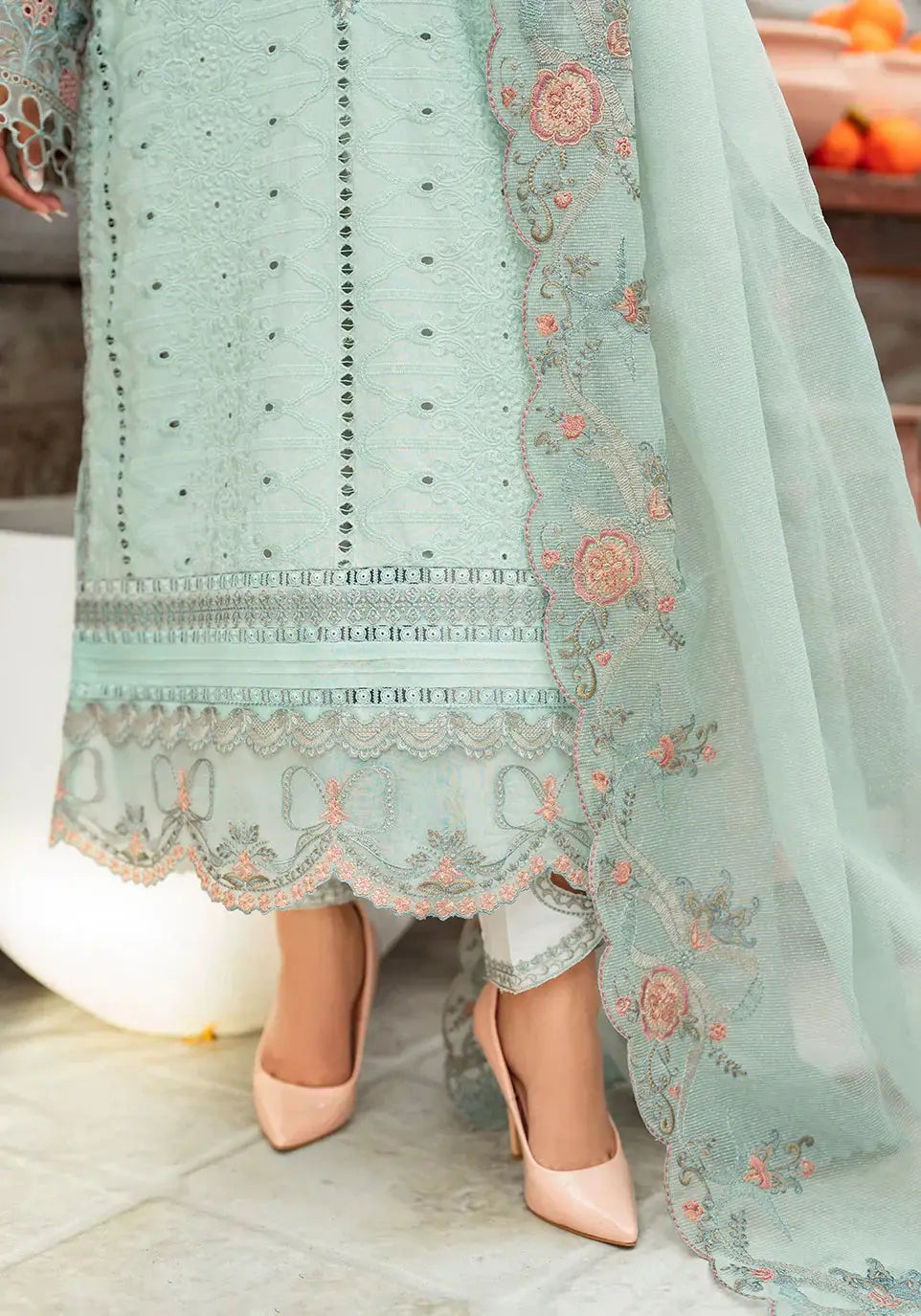 Zarqash | Belle Ame 24 | BL 009 BLEU VERT - Pakistani Designer Dress - by Zarqash | Type: Luxury - 100% Original at Saira Sultan