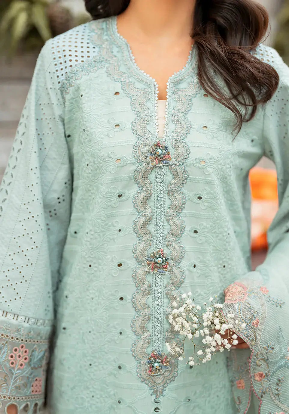 Zarqash | Belle Ame 24 | BL 009 BLEU VERT - Pakistani Designer Dress - by Zarqash | Type: Luxury - 100% Original at Saira Sultan