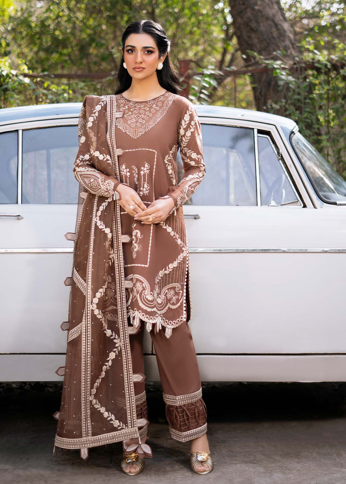 Fozia Khalid | Blossom Festive Lawn 25 | Spirea XS Mustard Brown Lawn