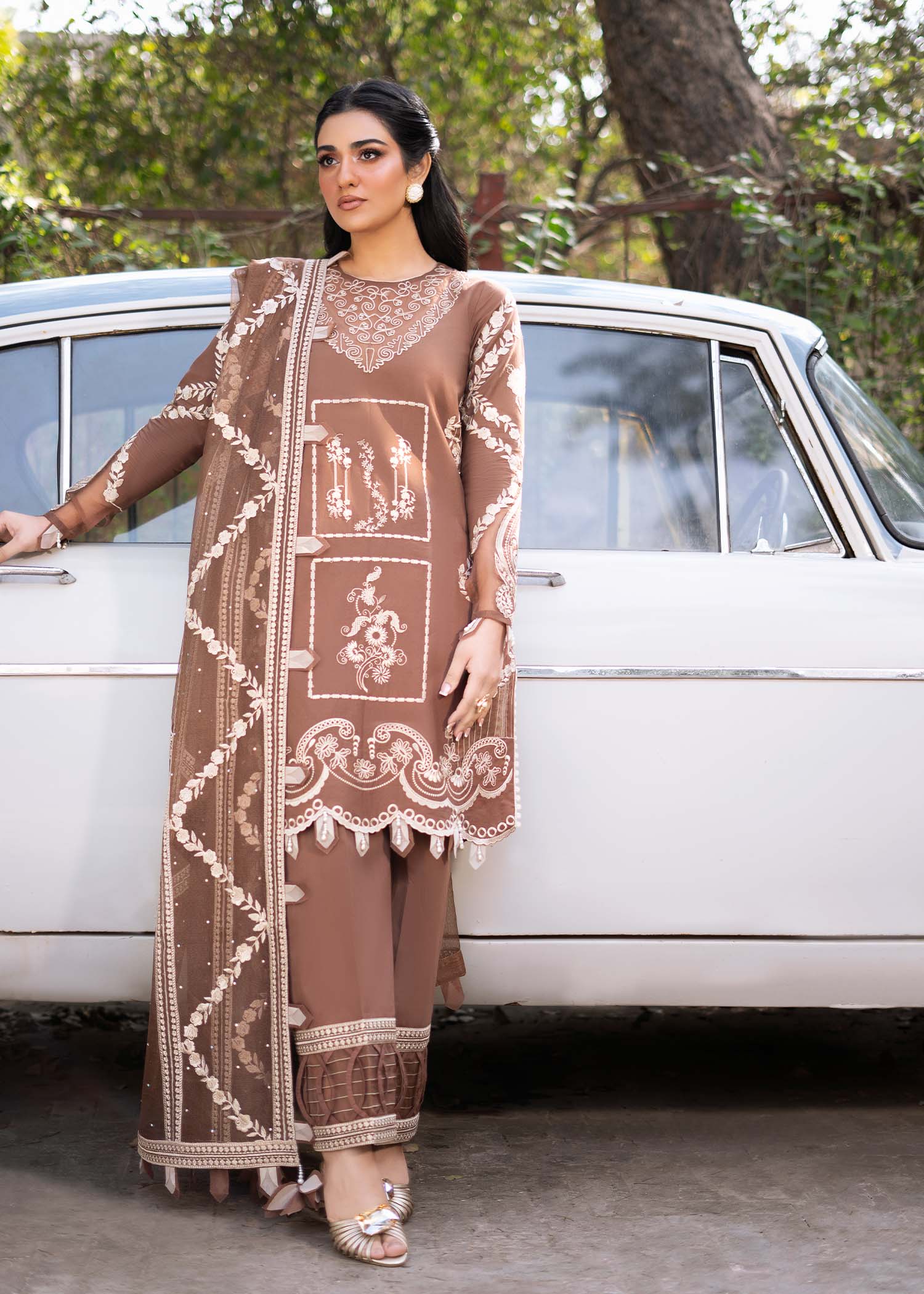 Fozia Khalid | Blossom Festive Lawn 25 | Spirea M Mustard Brown Lawn