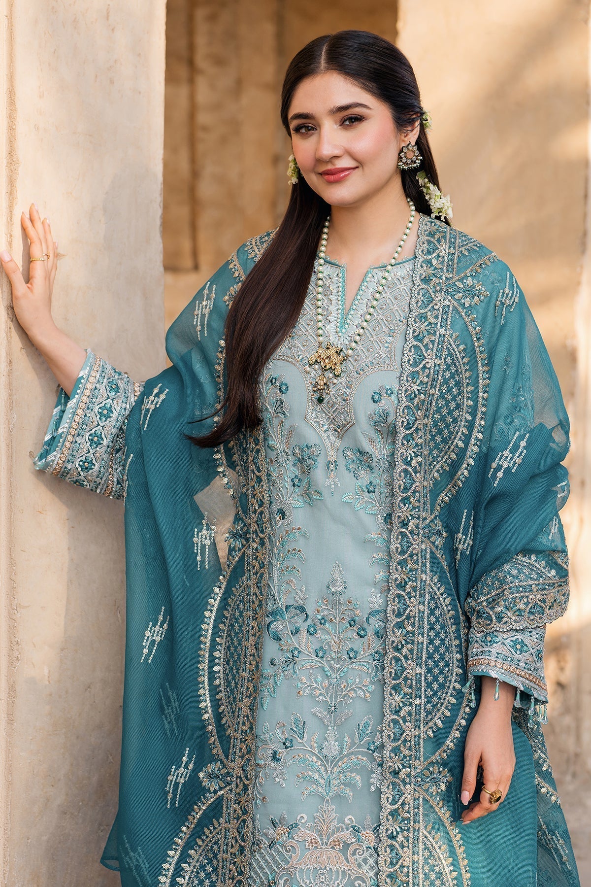 Imrozia Premium | Meeras Luxury Eid 25 | I-225 FEROZA L Light Blue Organza