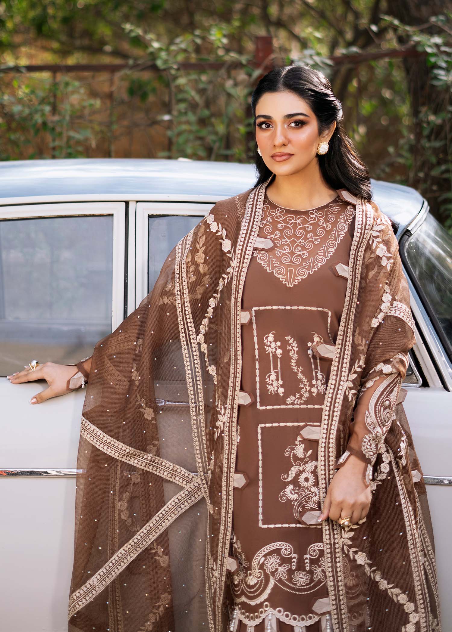 Fozia Khalid | Blossom Festive Lawn 25 | Spirea XL Mustard Brown Lawn