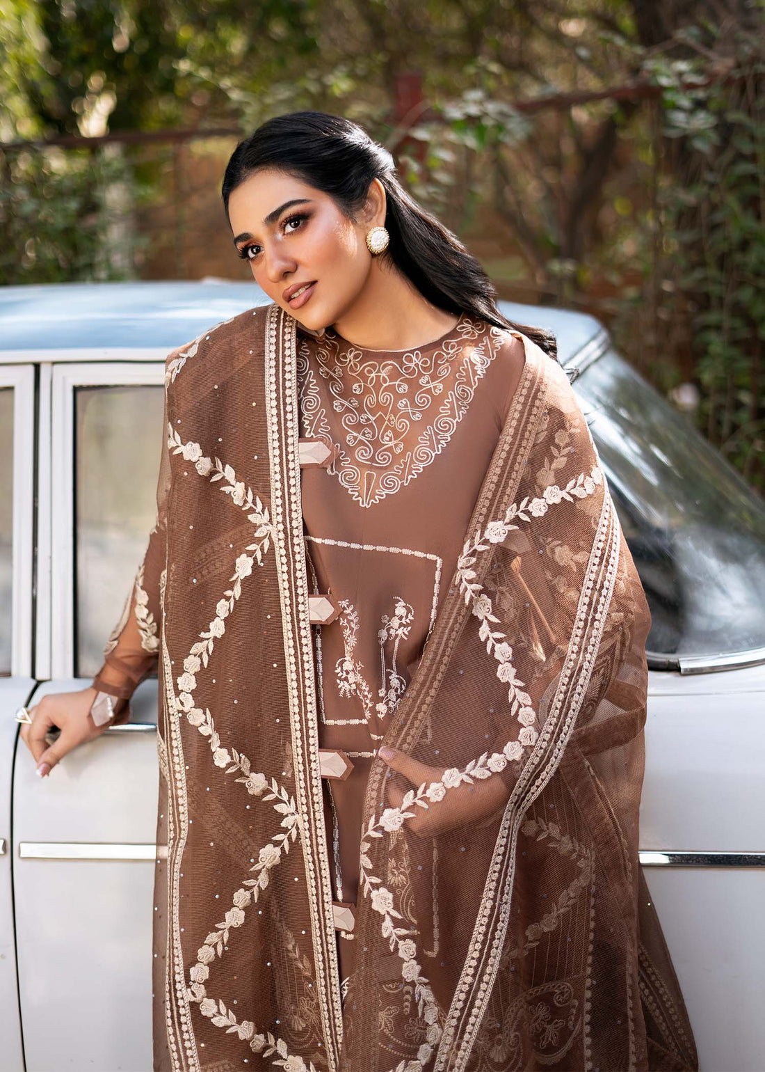 Fozia Khalid | Blossom Festive Lawn 25 | Spirea XS Mustard Brown Lawn