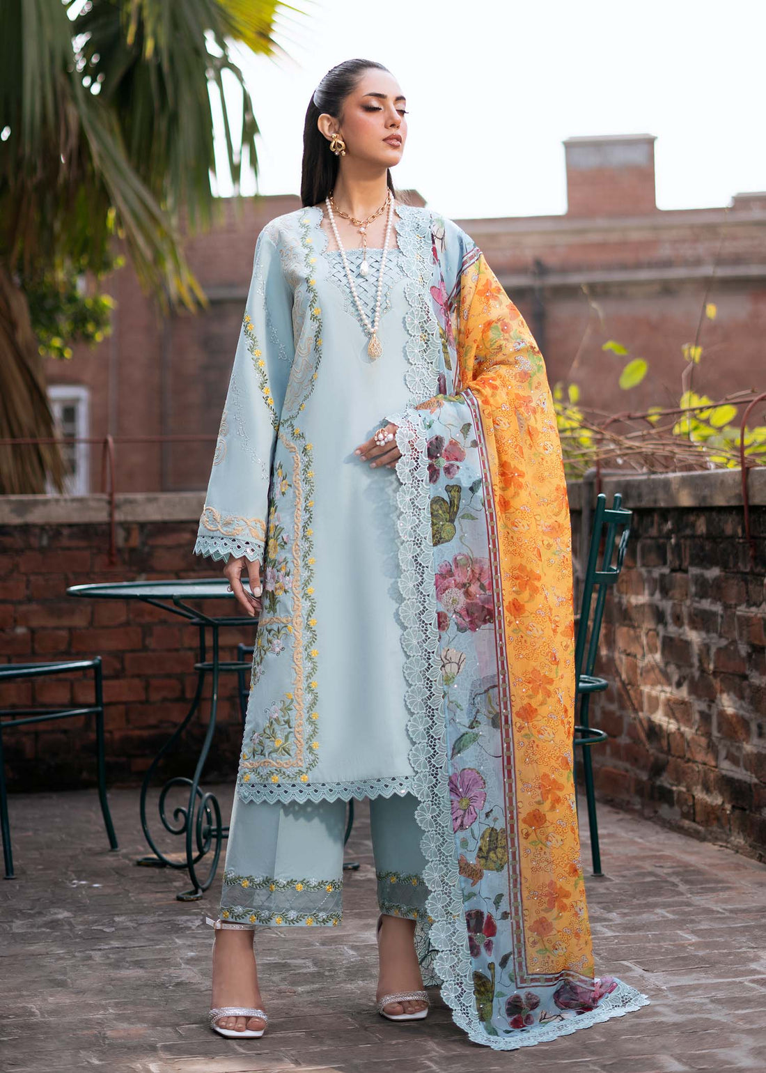Fozia Khalid | Blossom Festive Lawn 25 |Freesia XS Light Blue Lawn
