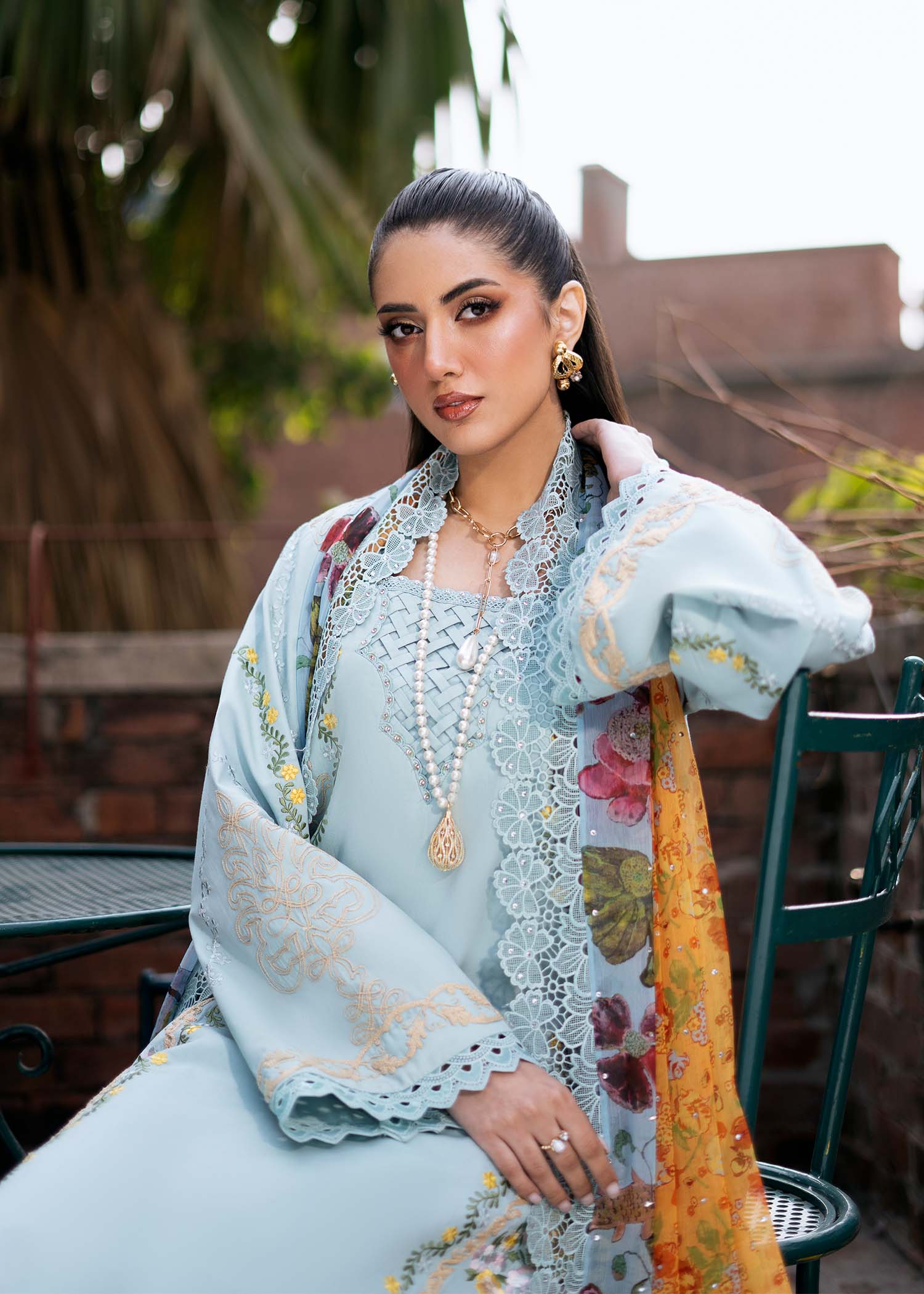 Fozia Khalid | Blossom Festive Lawn 25 |Freesia M Light Blue Lawn