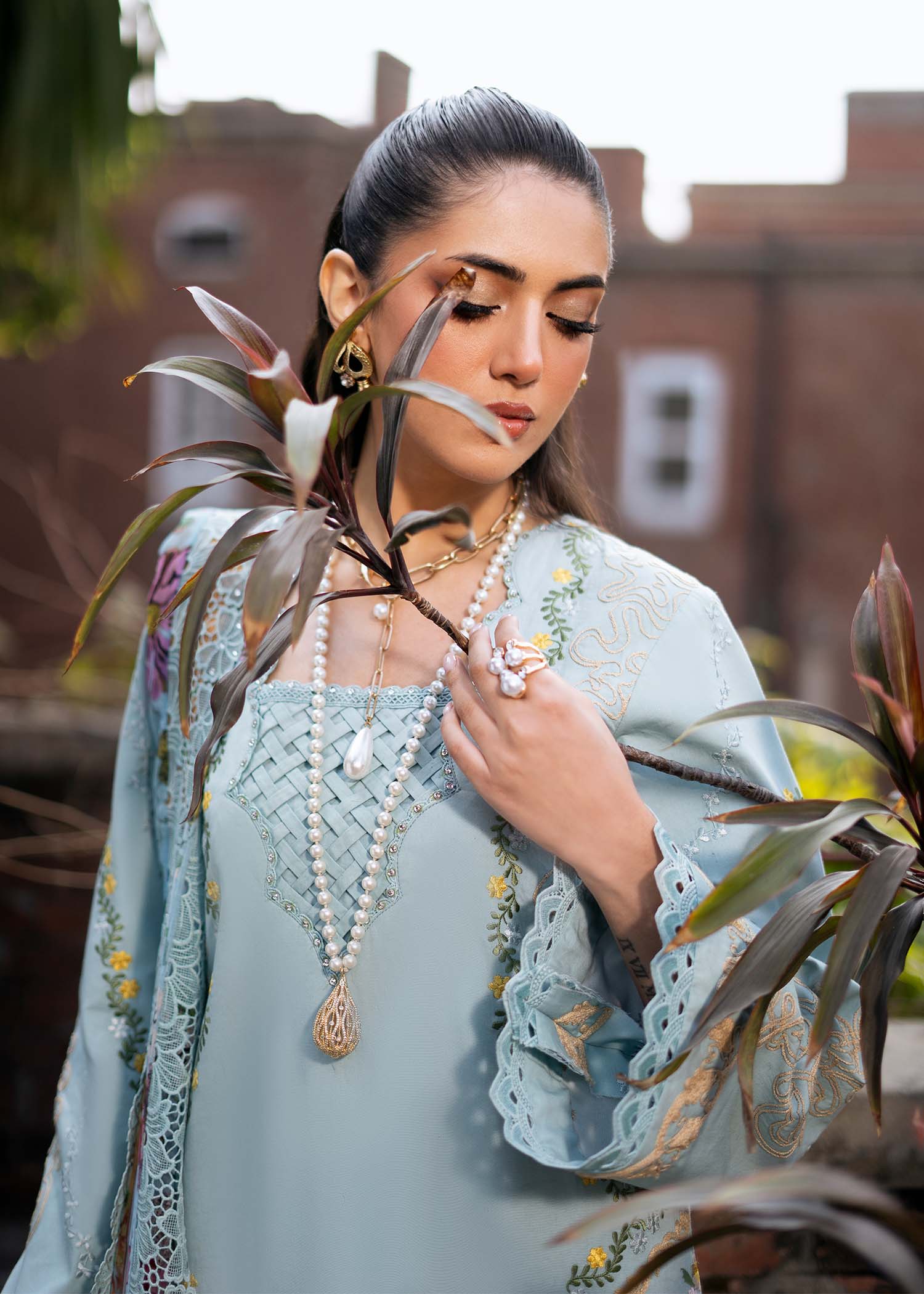 Fozia Khalid | Blossom Festive Lawn 25 |Freesia XL Light Blue Lawn