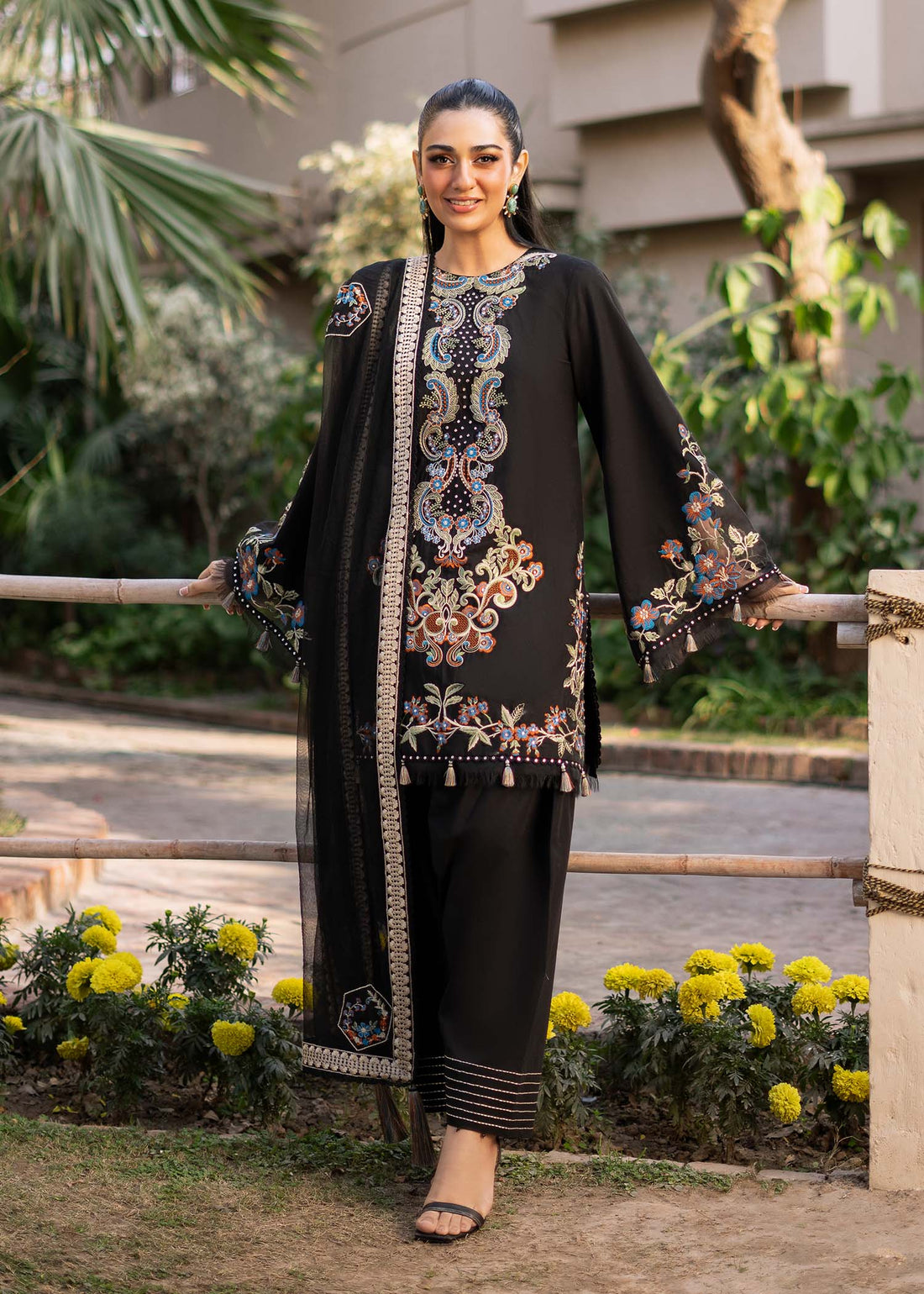 Fozia Khalid | Blossom Festive Lawn 25 | Black viola XS Black Lawn