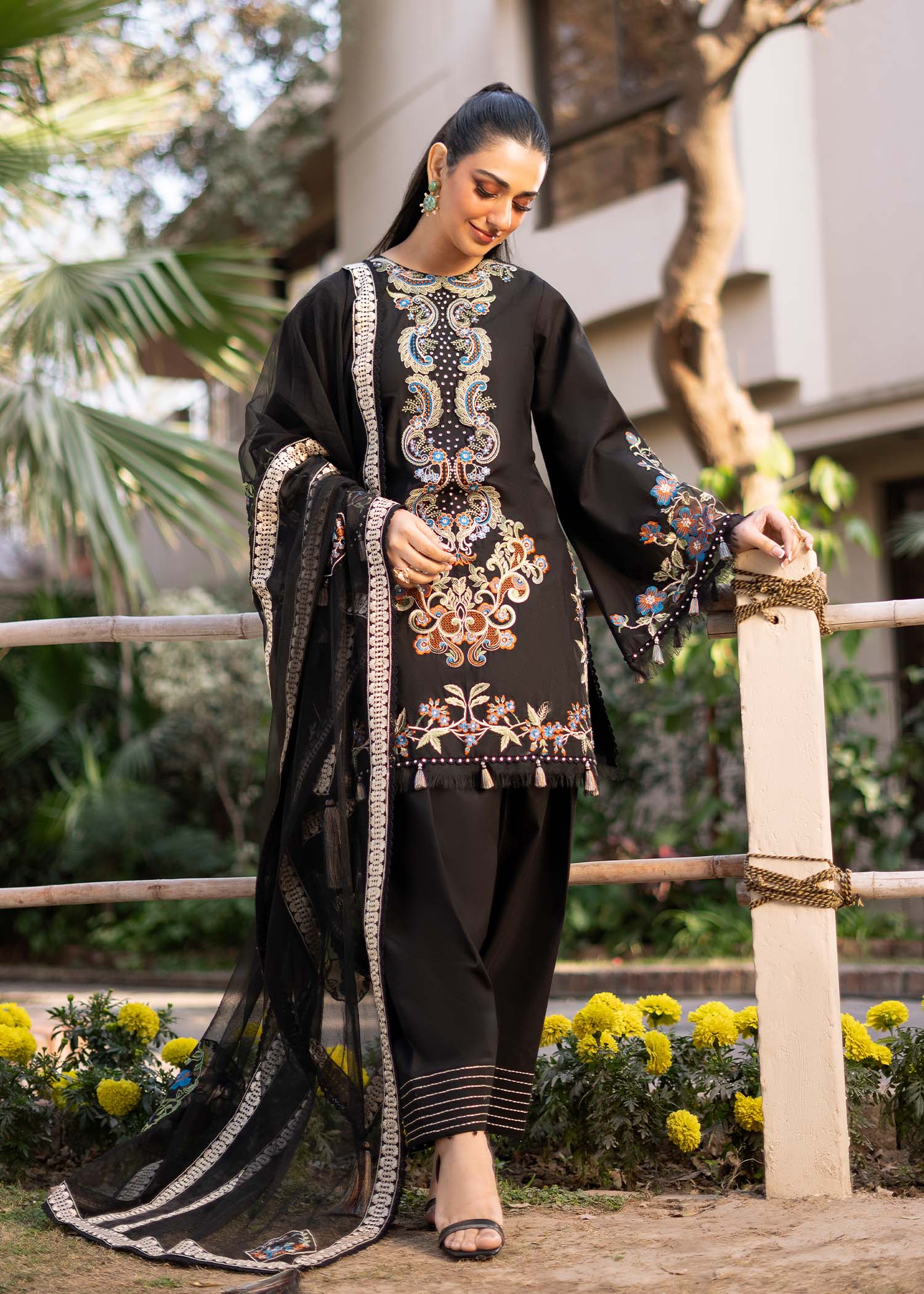 Fozia Khalid | Blossom Festive Lawn 25 | Black viola L Black Lawn