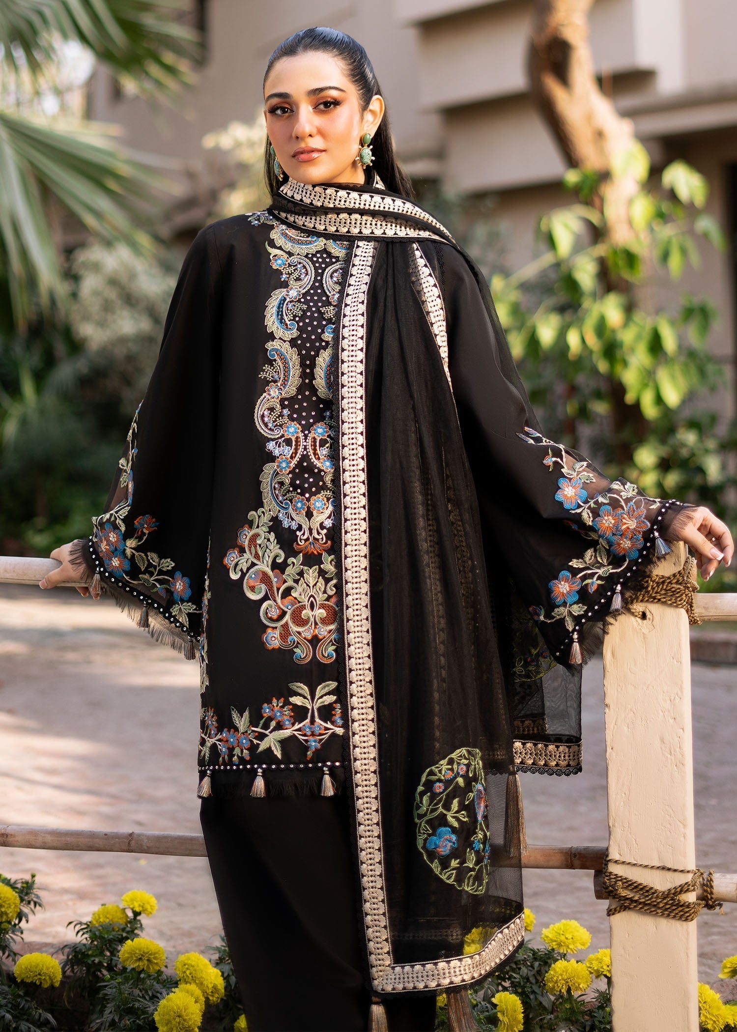 Fozia Khalid | Blossom Festive Lawn 25 | Black viola M Black Lawn