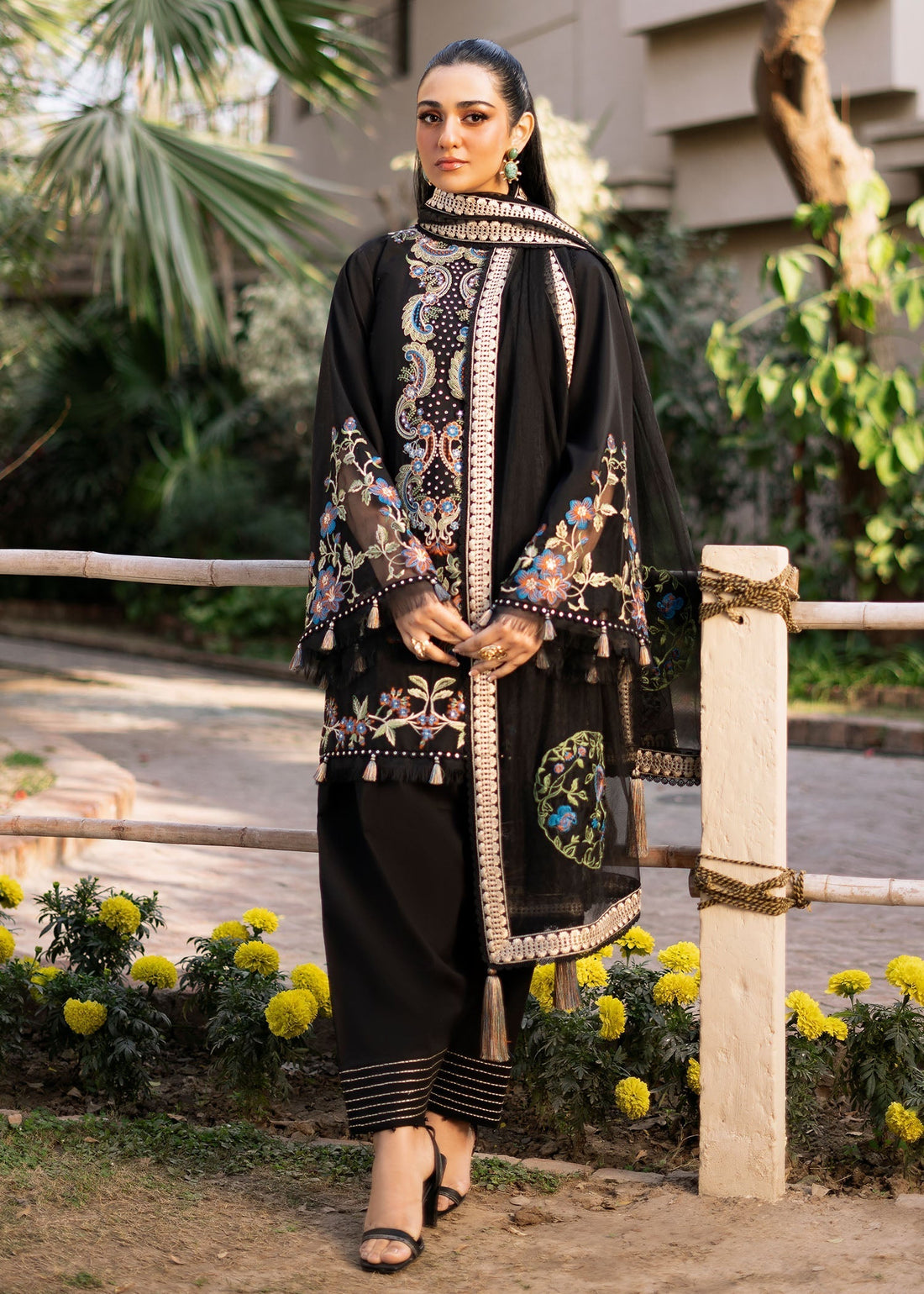Fozia Khalid | Blossom Festive Lawn 25 | Black viola XS Black Lawn