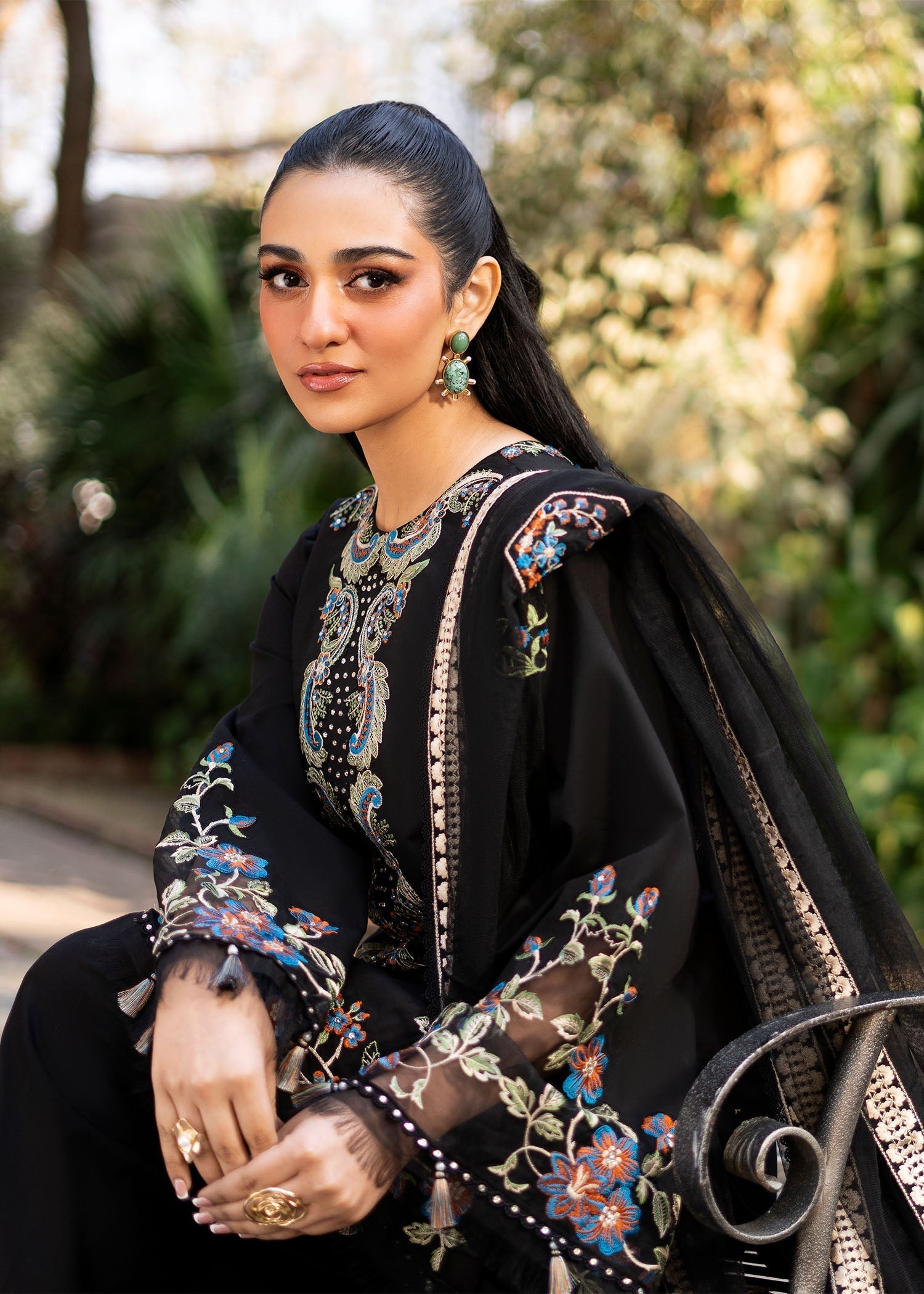 Fozia Khalid | Blossom Festive Lawn 25 | Black viola Custom Size Black Lawn