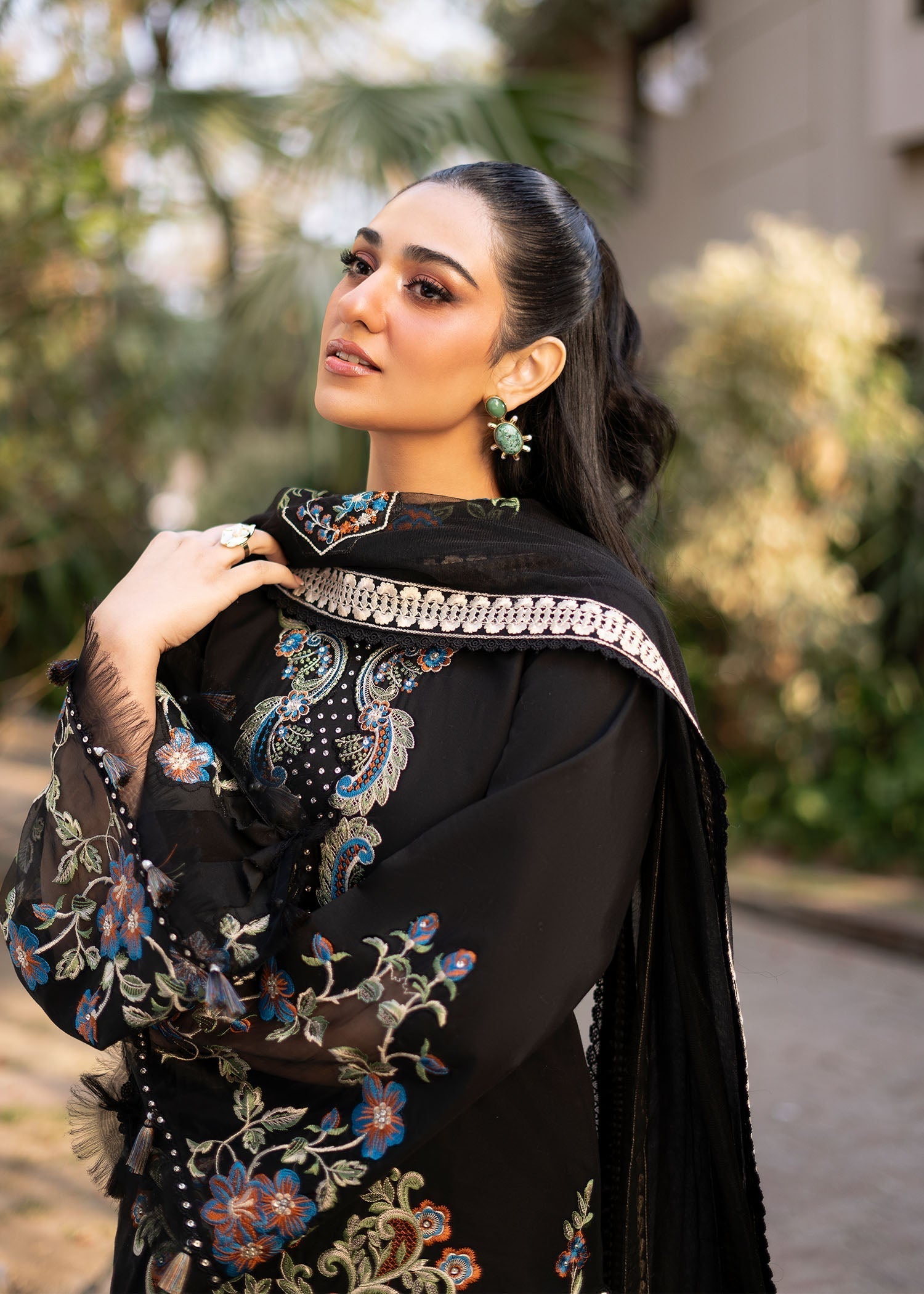 Fozia Khalid | Blossom Festive Lawn 25 | Black viola XL Black Lawn