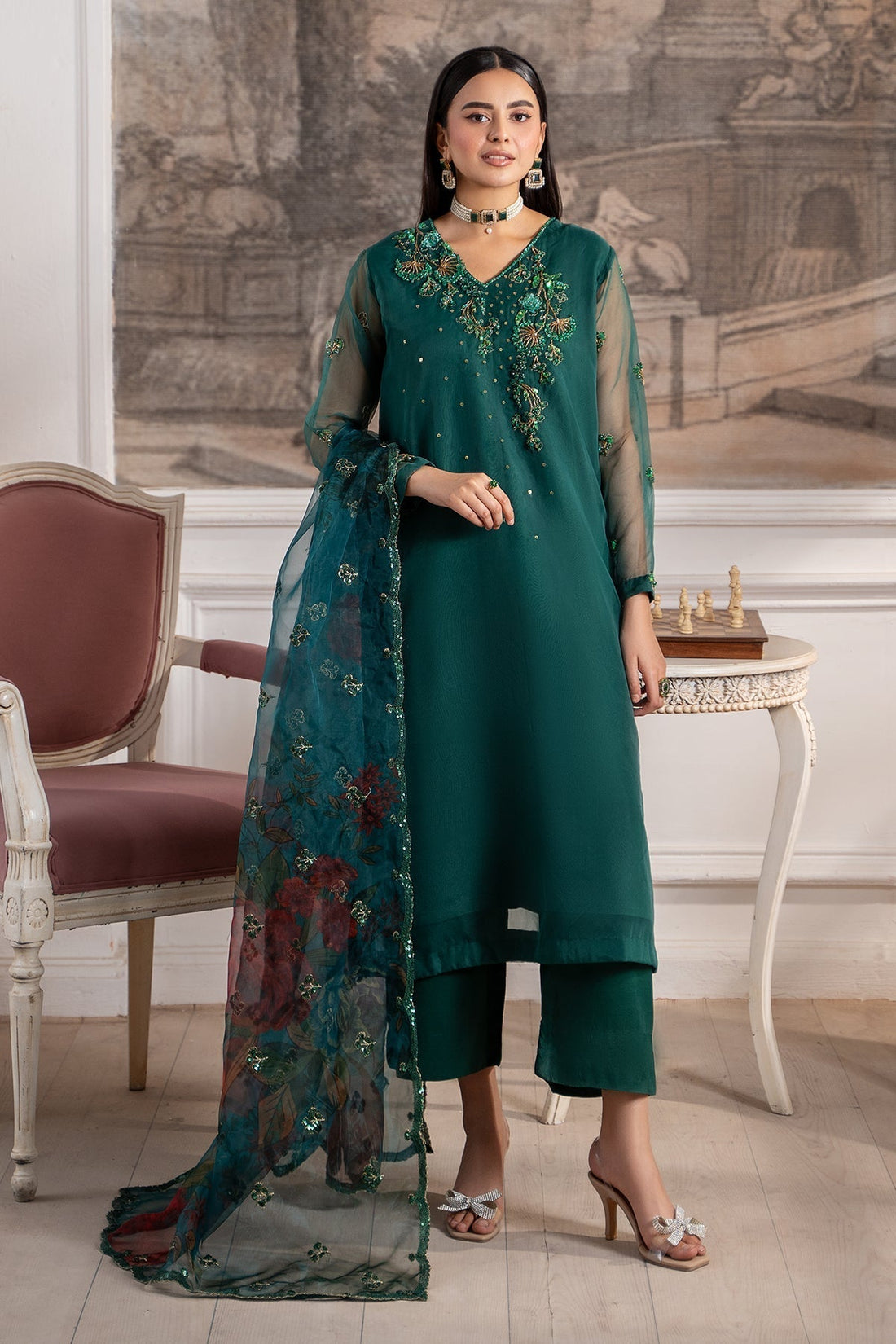 Charizma | Festive Pret | CMA-5-120 S Teal Green Organza
