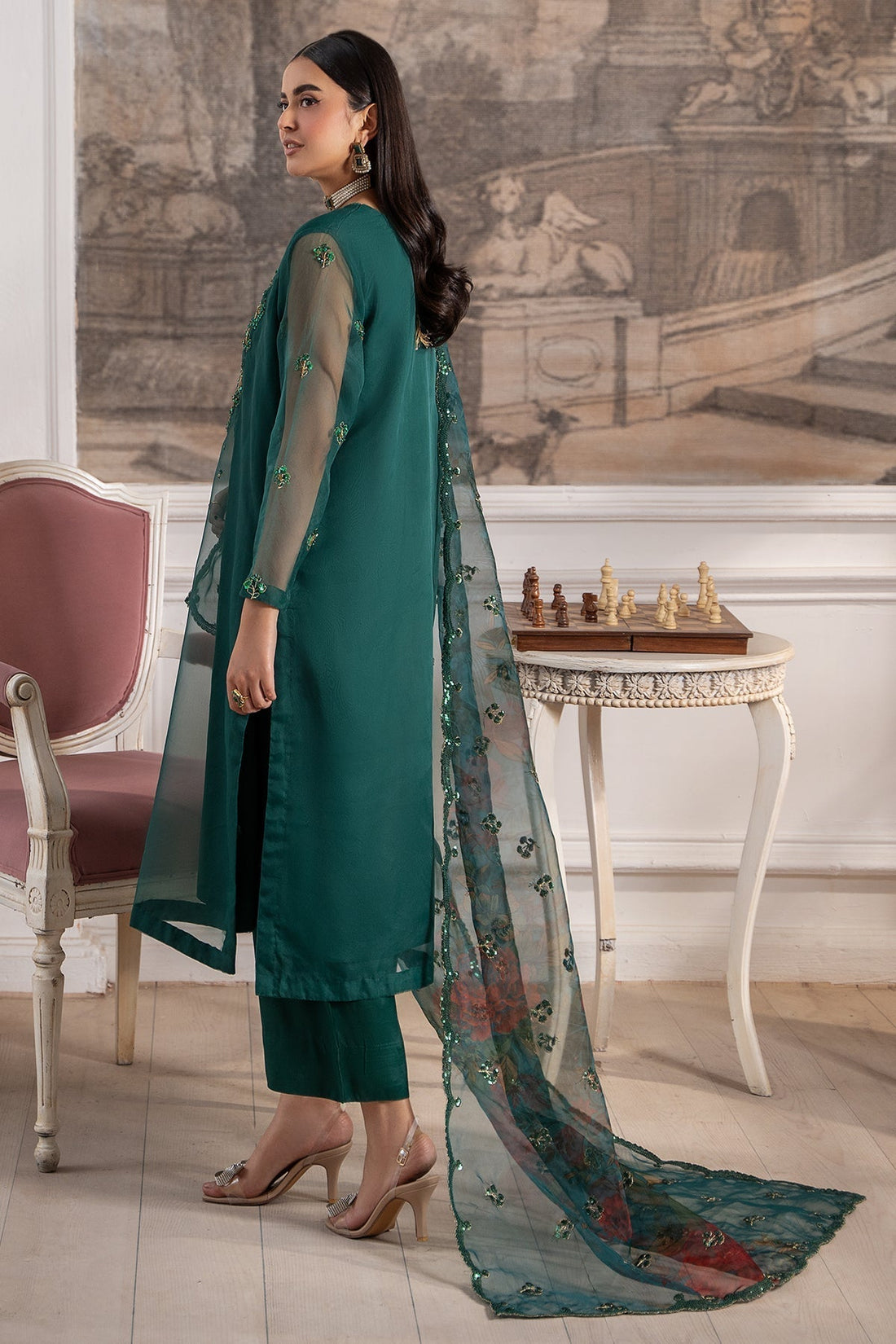 Charizma | Festive Pret | CMA-5-120 S Teal Green Organza
