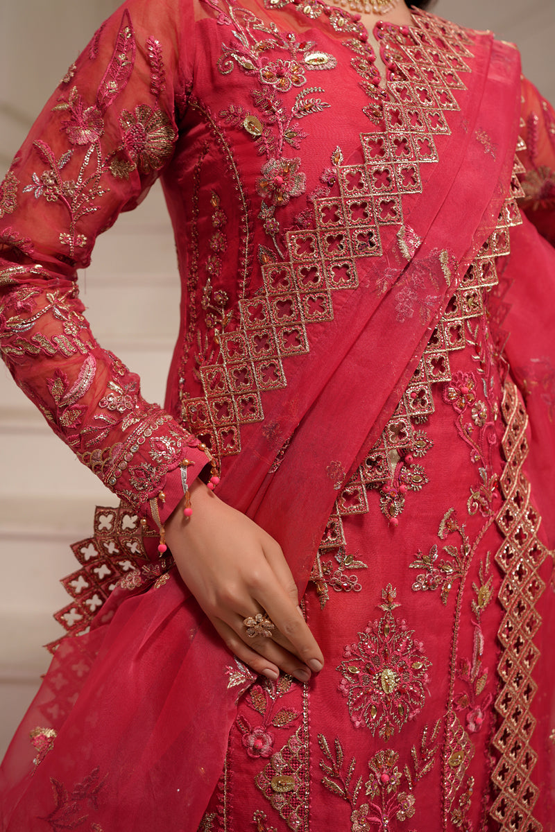 Maryams | Tabeer Luxury Collection | Alyzeh Custom Size Coral Pink Organza