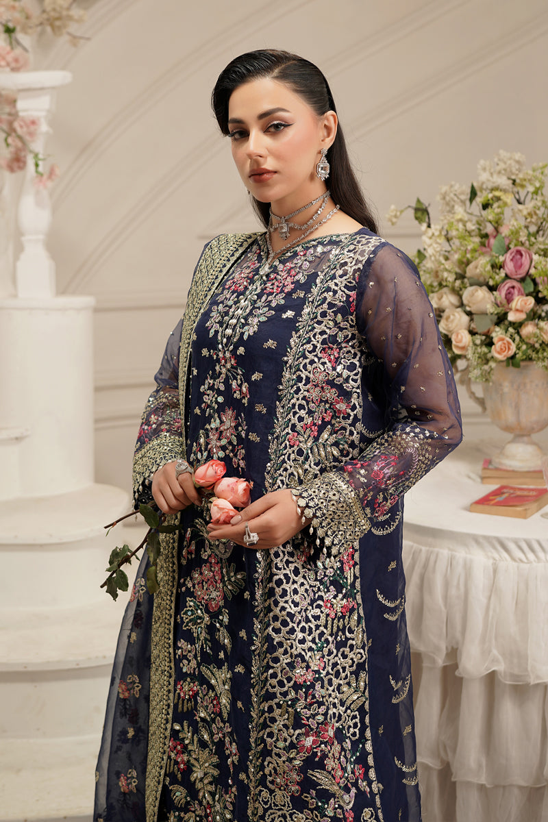 Maryams | Tabeer Luxury Collection | Naqsh XL Navy Organza