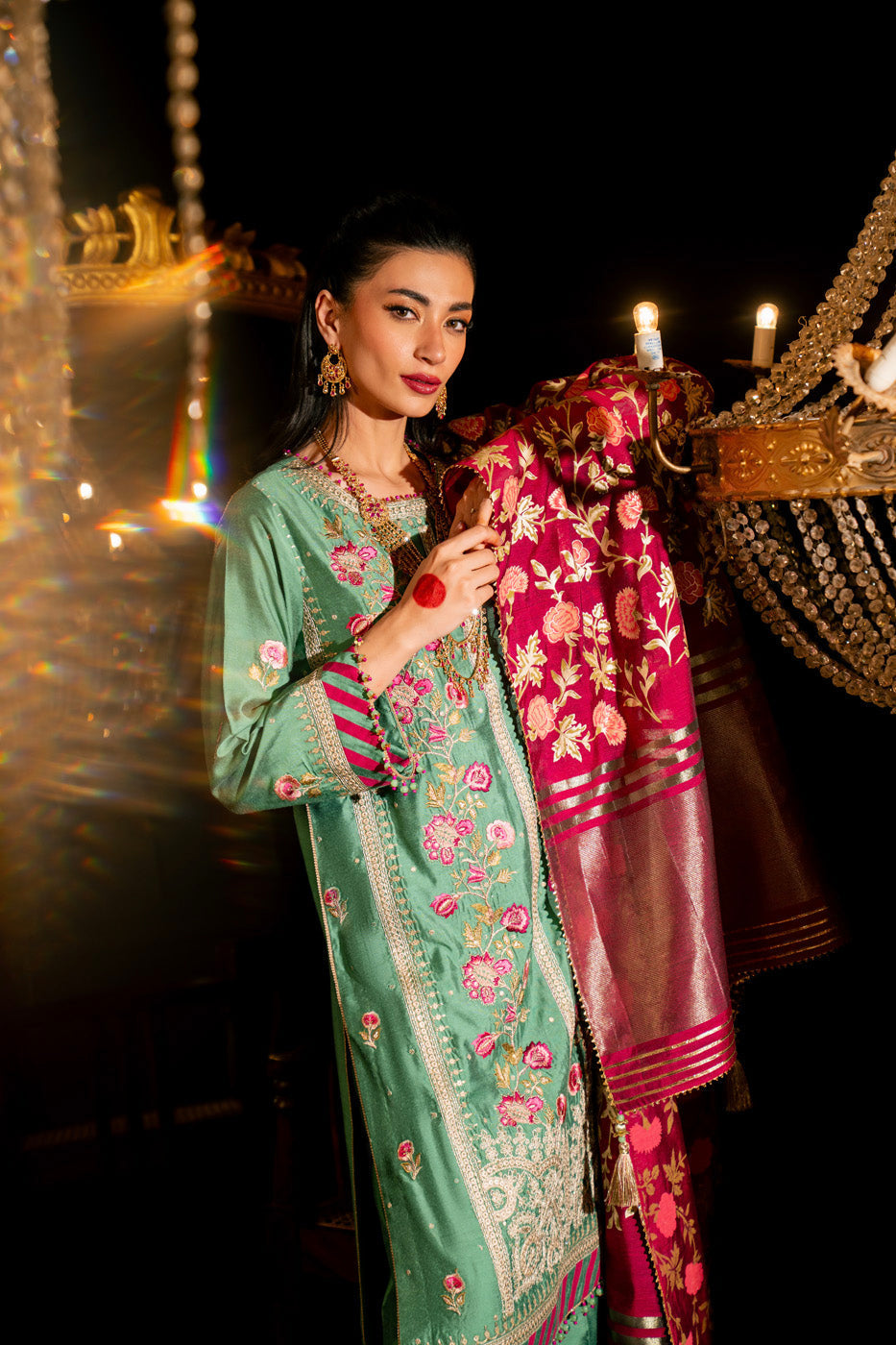 AlKaram | Festive Summer 25 | FC-9D-25-Sage L Sage Green Silk