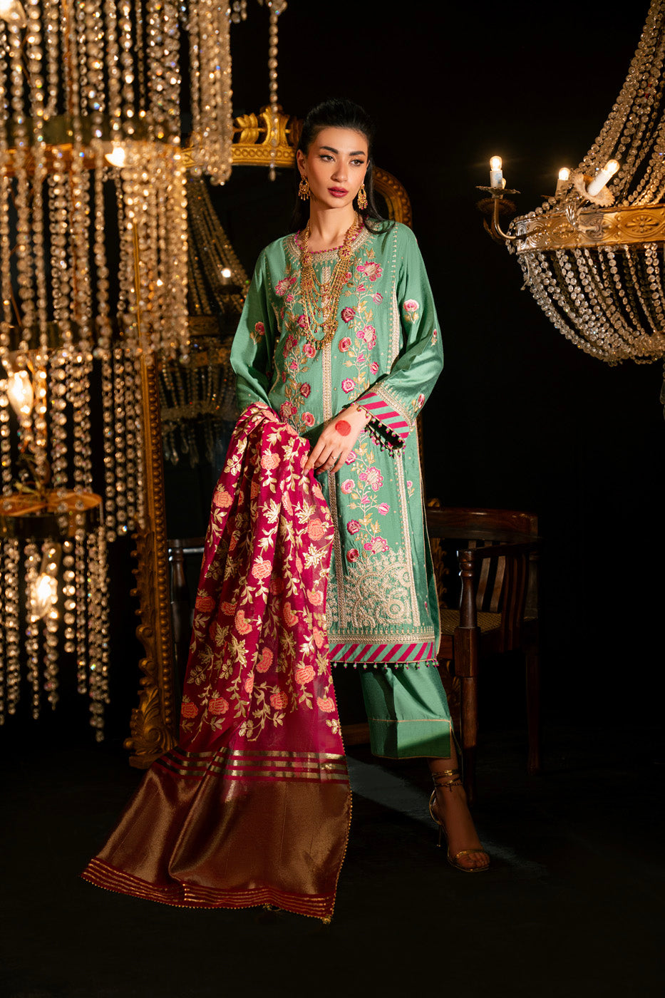 AlKaram | Festive Summer 25 | FC-9D-25-Sage XS Sage Green Silk