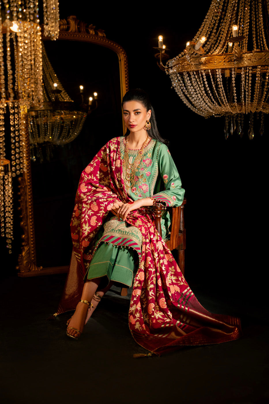 AlKaram | Festive Summer 25 | FC-9D-25-Sage XL Sage Green Silk